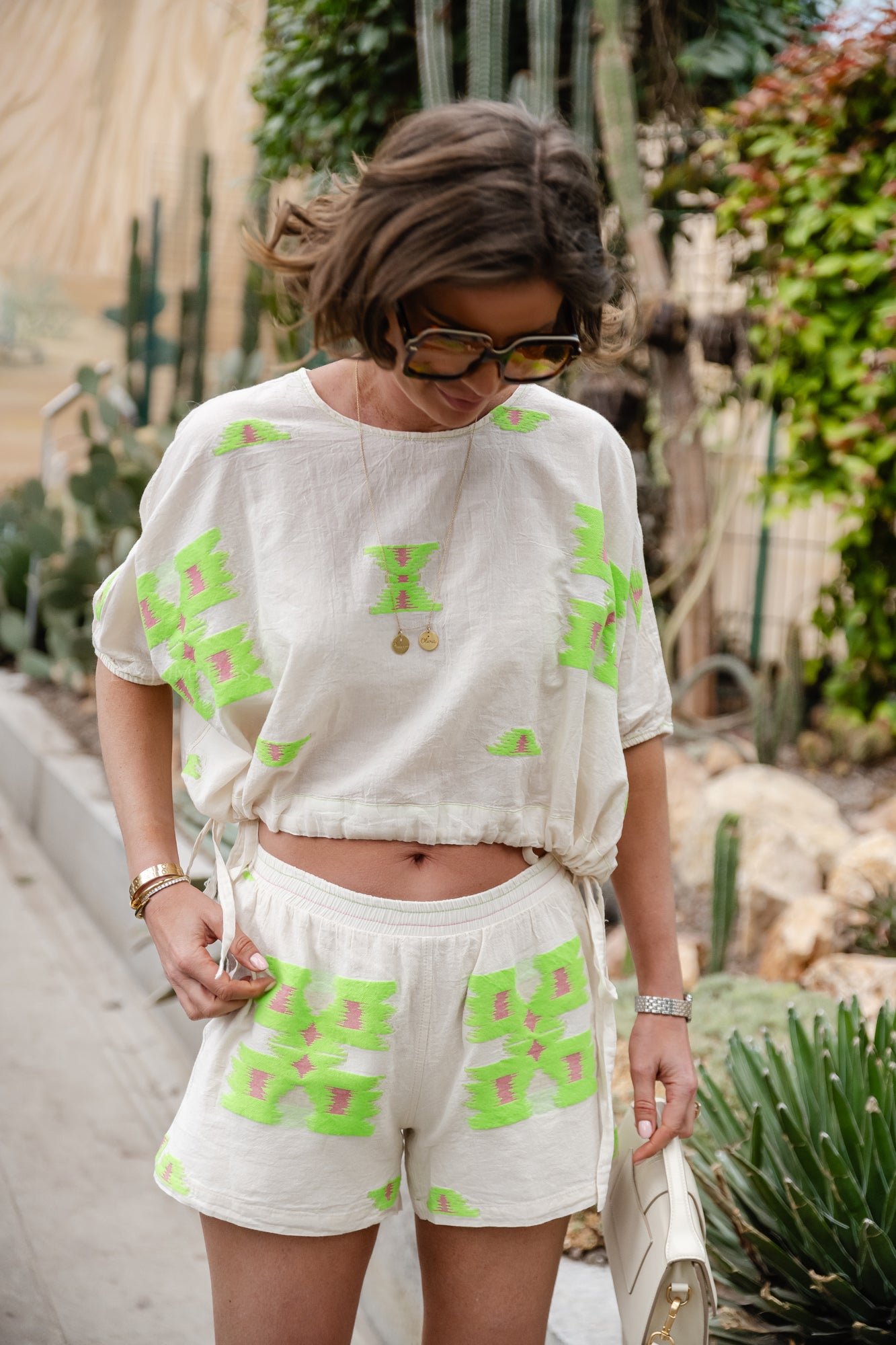 Anabel cotton shorts green/fuchsia