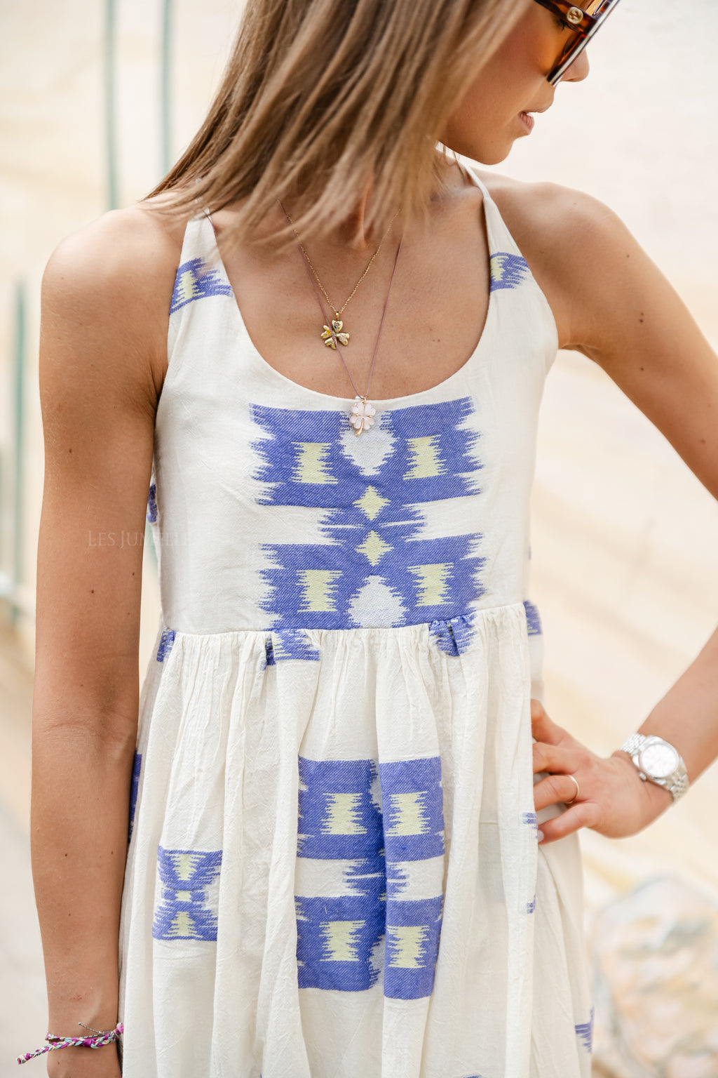 Markella cotton dress blue/lime