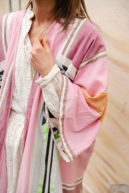 Les Jumelles Giasemi cotton kimono dress pink/green
