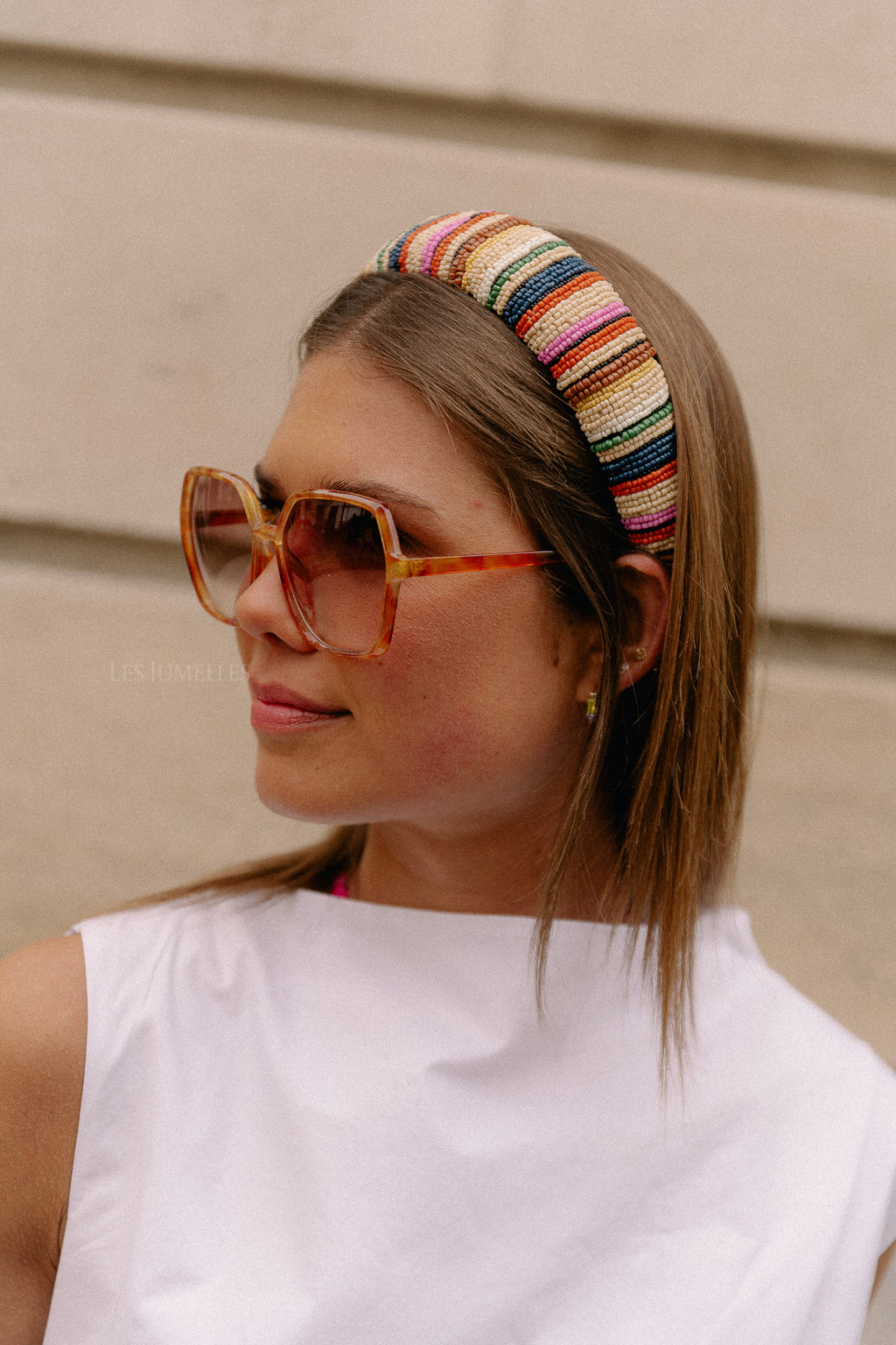 Stripes wide beaded hairbrace multi color