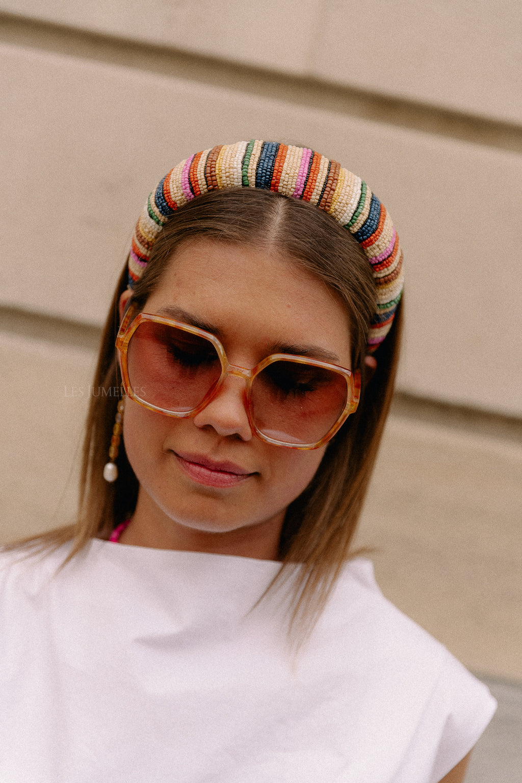Stripes wide beaded hairbrace multi color