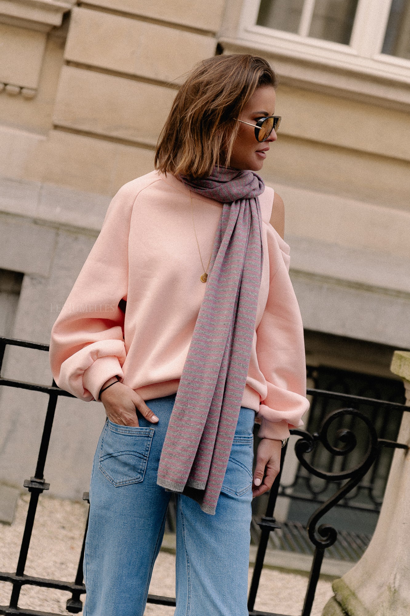 Écharpe Florence gris/rose