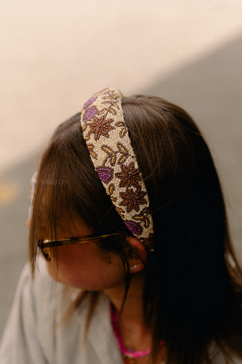 Florisima wide beaded hairbrace melon yellow