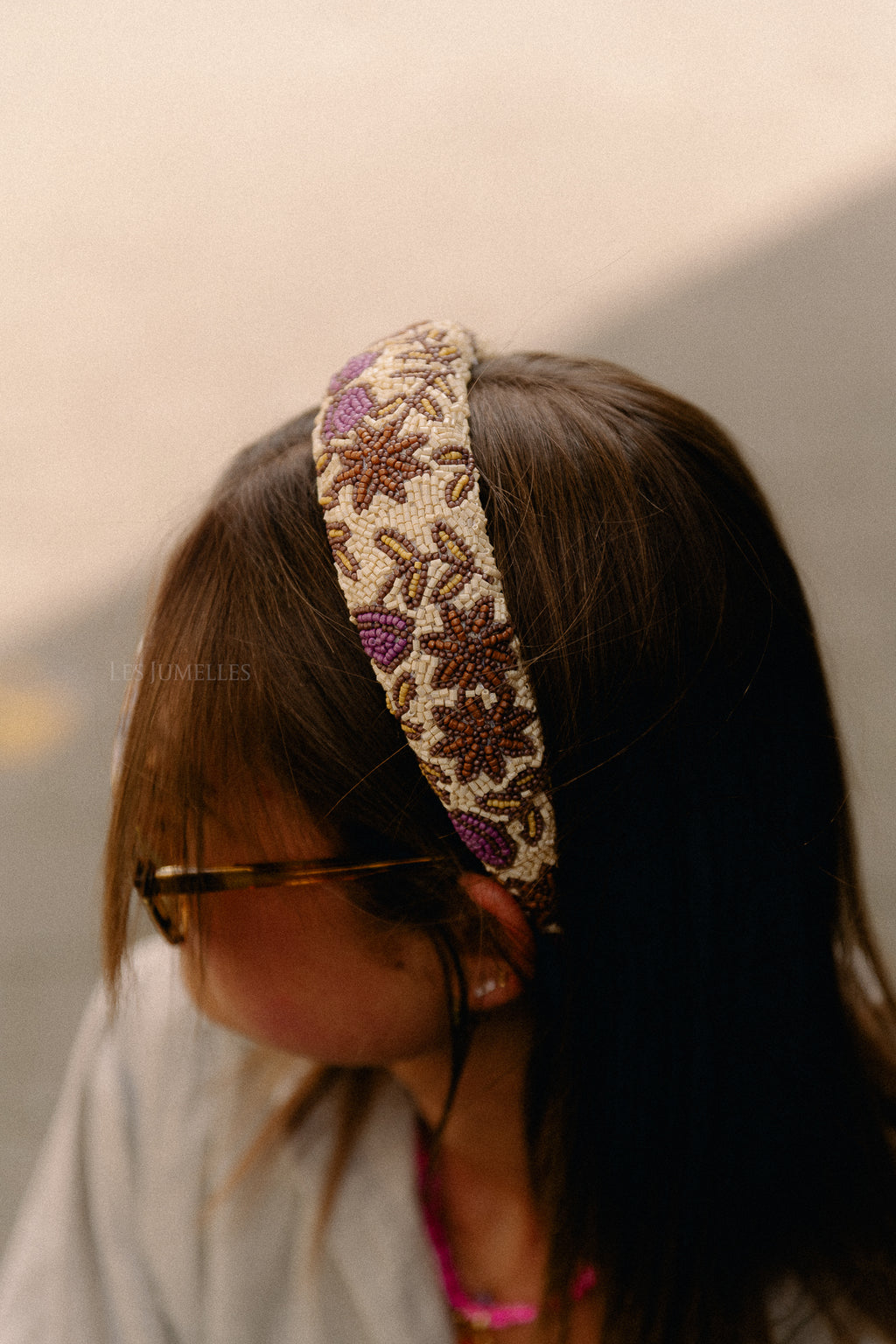 Florisima wide beaded hairbrace melon yellow