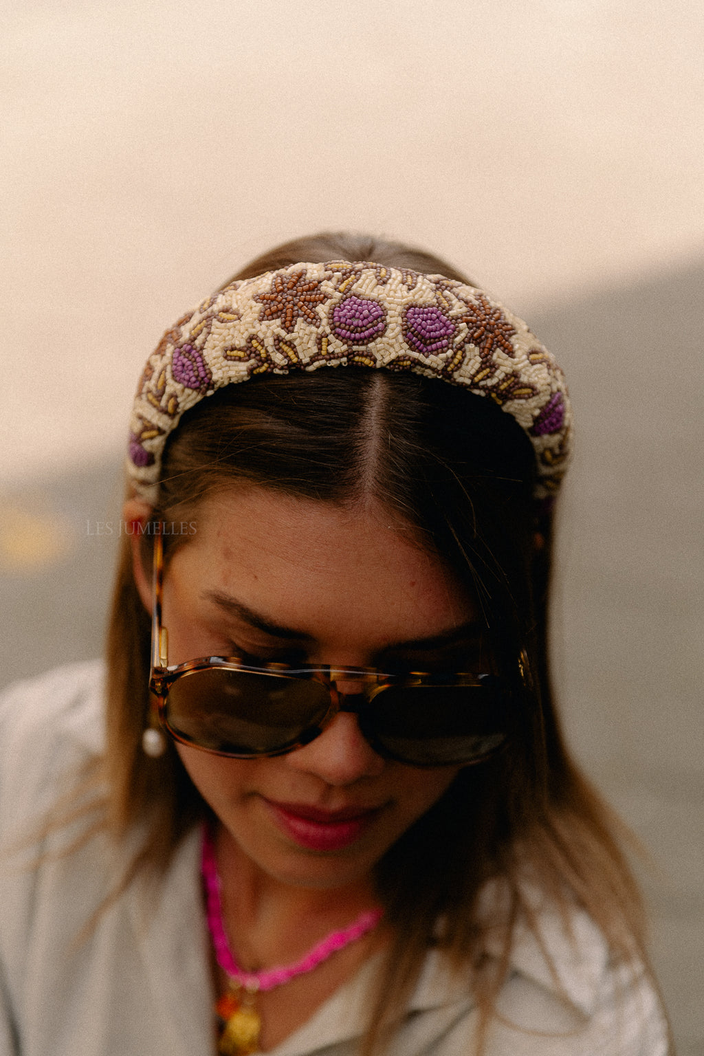 Florisima wide beaded hairbrace melon yellow