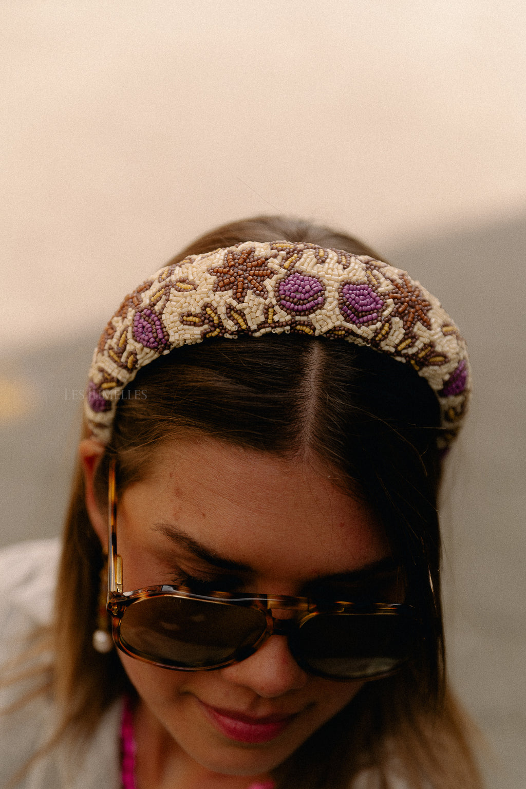 Florisima wide beaded hairbrace melon yellow