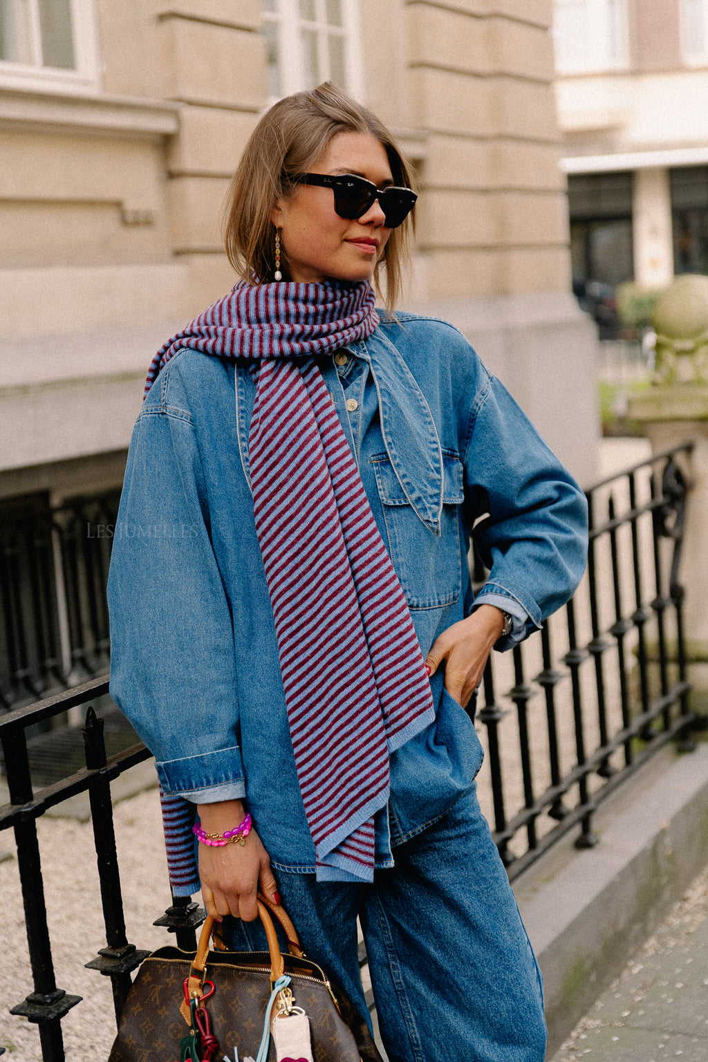 Florence gestreepte sjaal blauw/bordeaux