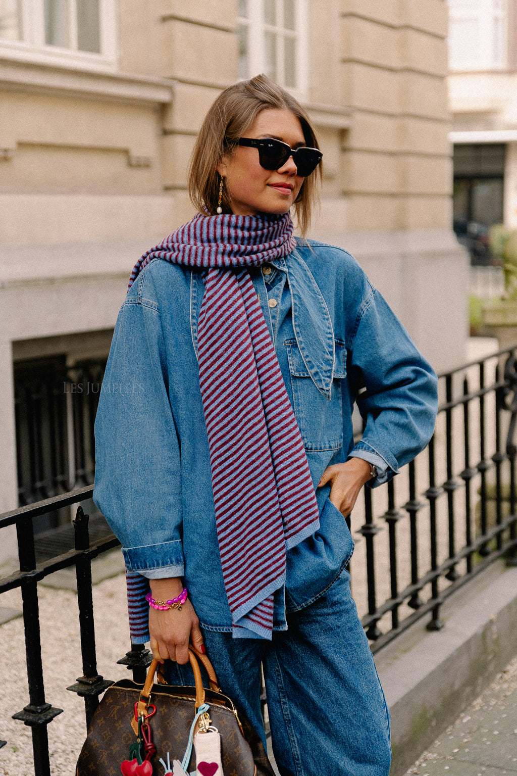 Florence gestreepte sjaal blauw/bordeaux