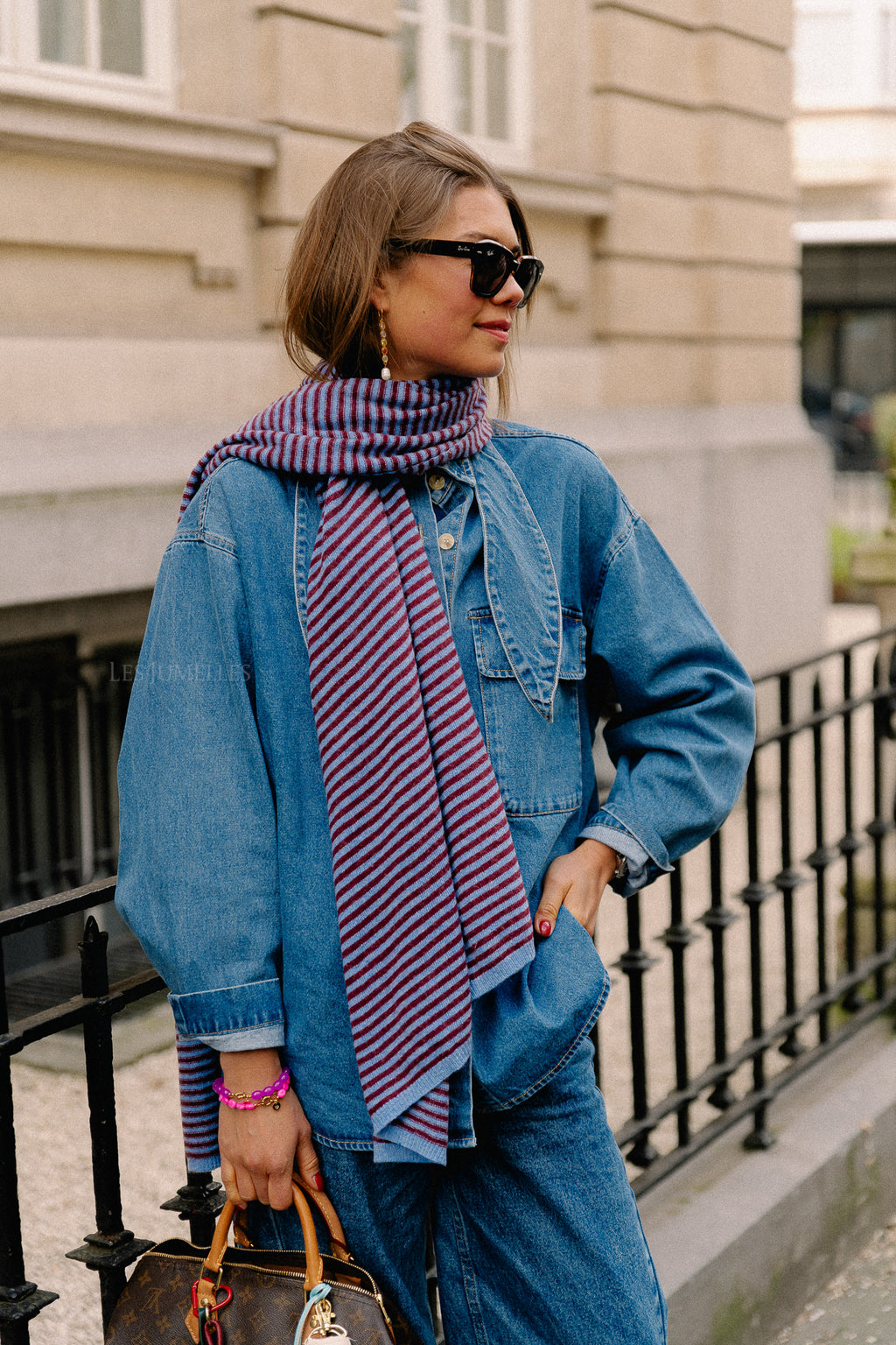 Florence gestreepte sjaal blauw/bordeaux