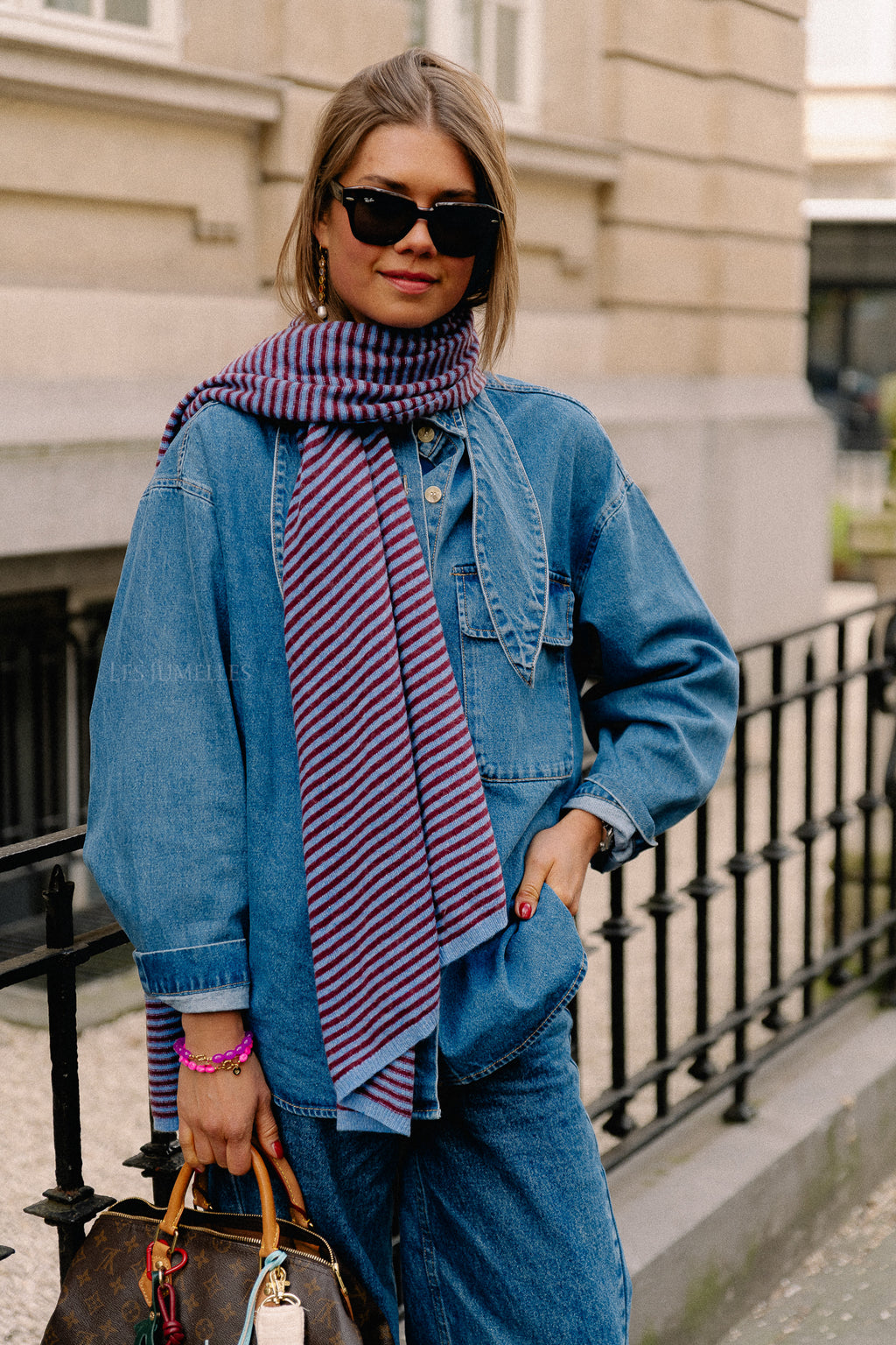 Florence gestreepte sjaal blauw/bordeaux