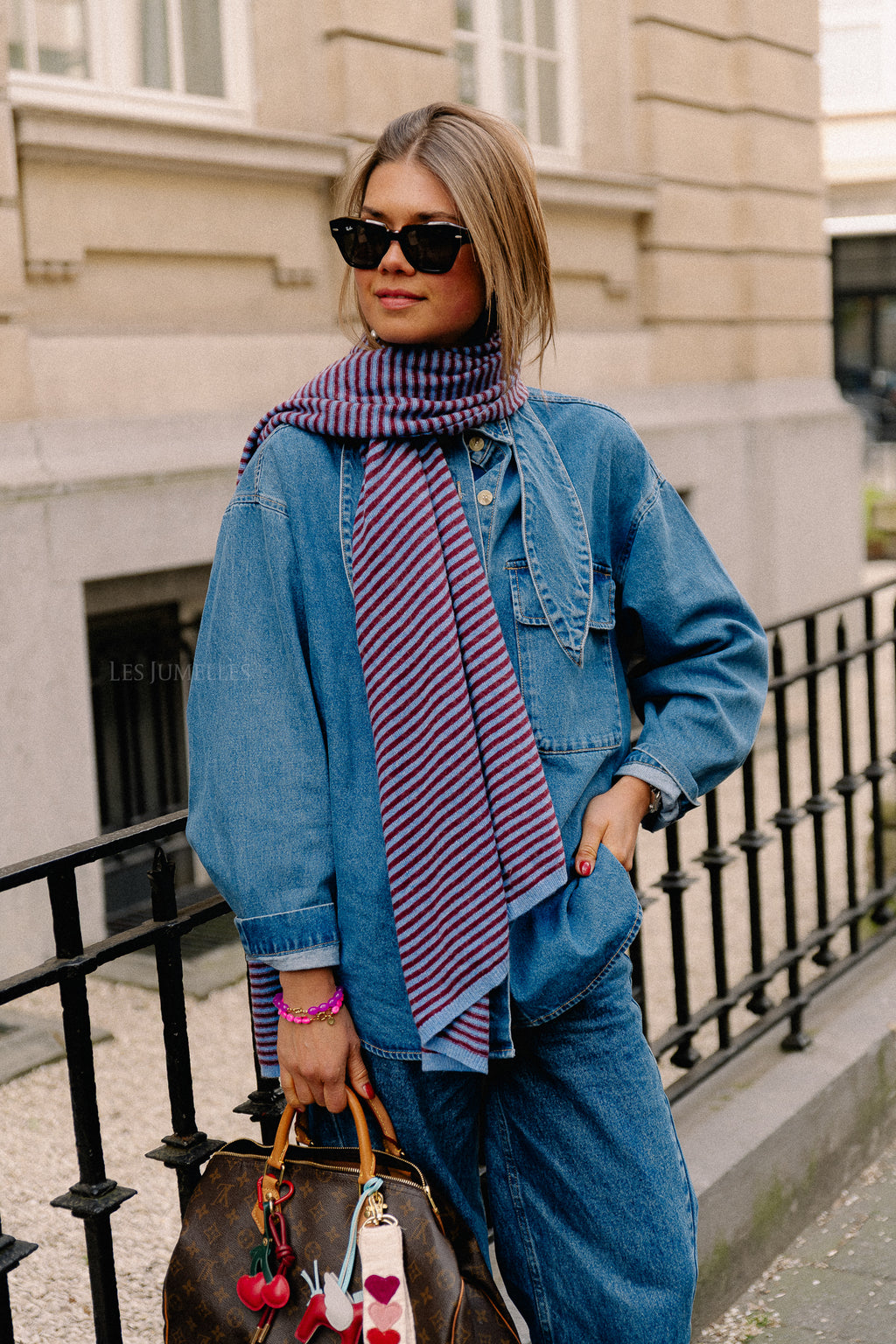 Florence gestreepte sjaal blauw/bordeaux