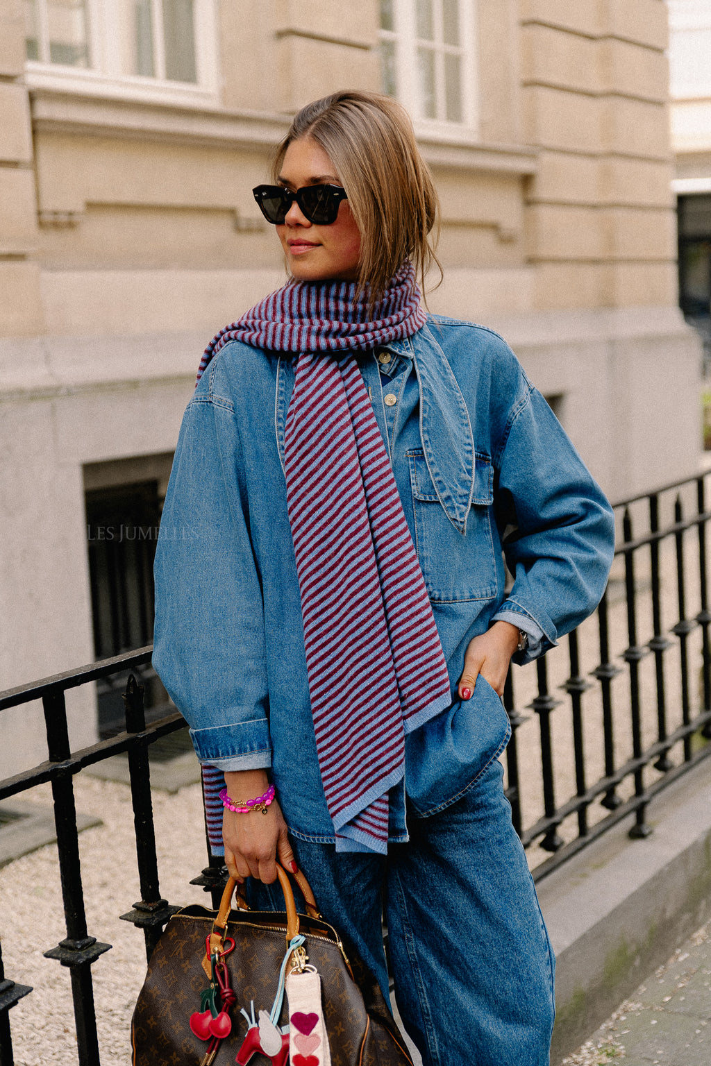 Florence gestreepte sjaal blauw/bordeaux