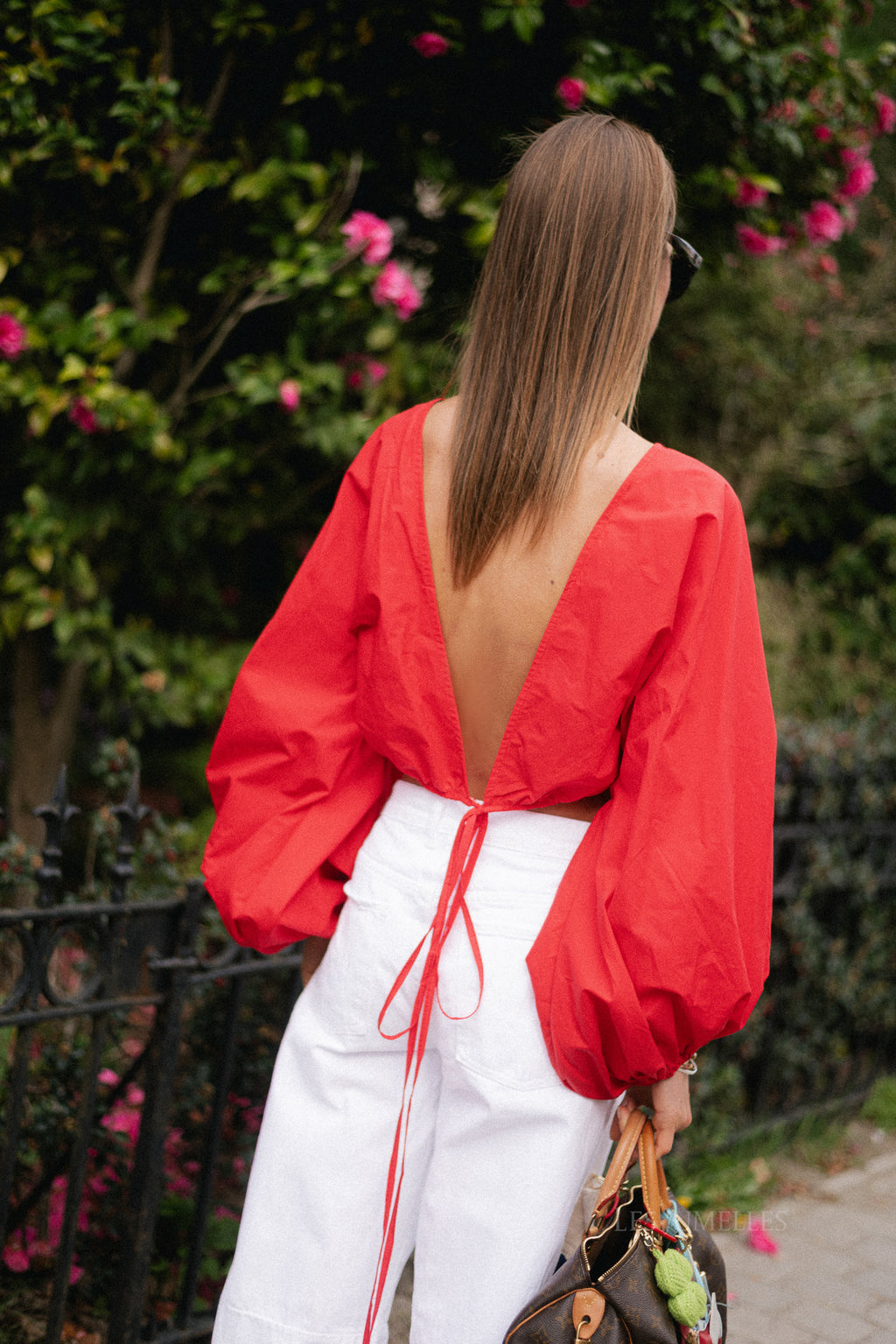 Mira open back blouse red