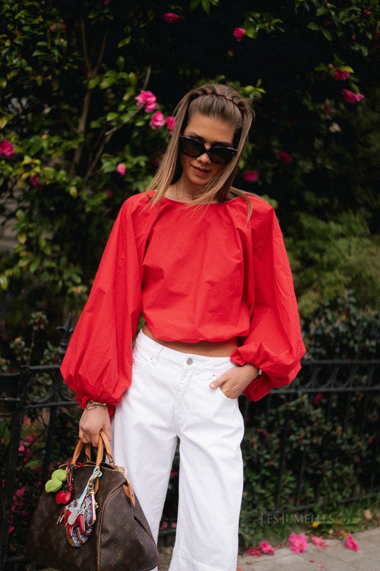 Mira open back blouse red