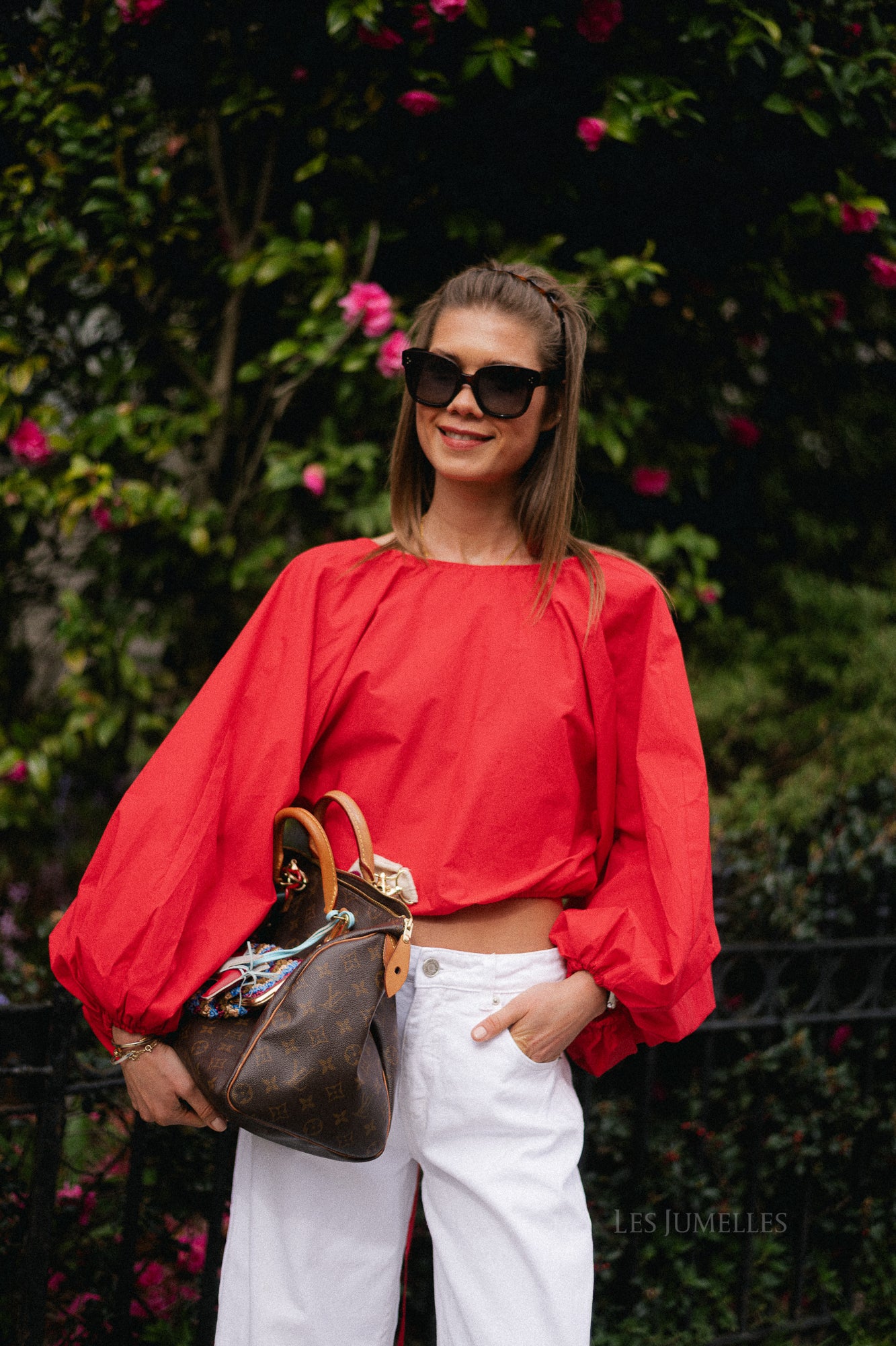 Mira open back blouse red