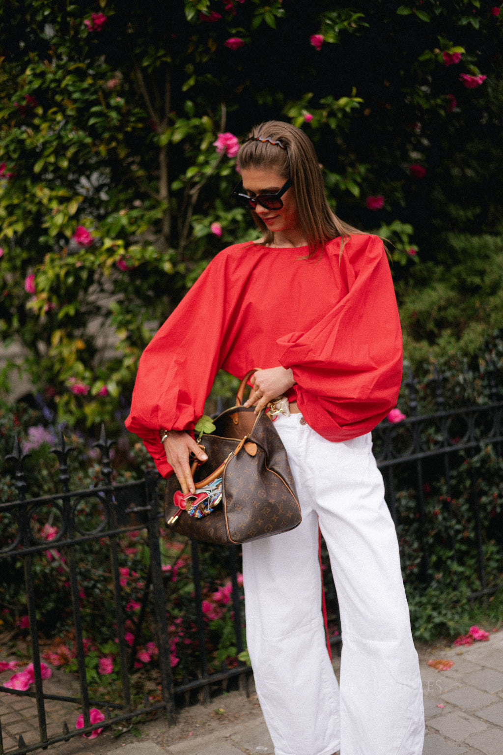 Mira open back blouse red
