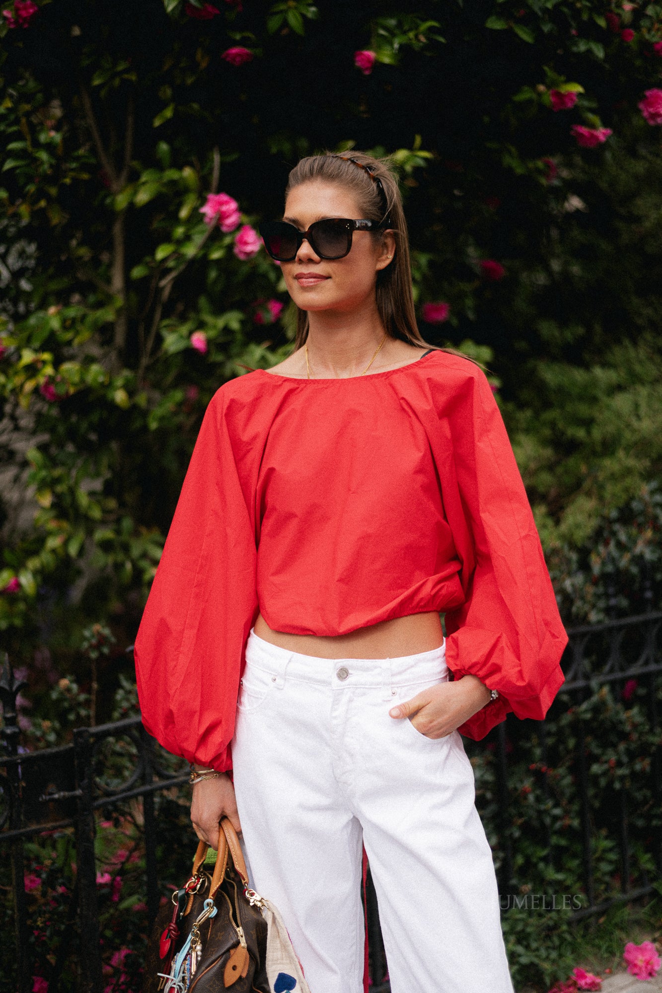 Mira open back blouse red