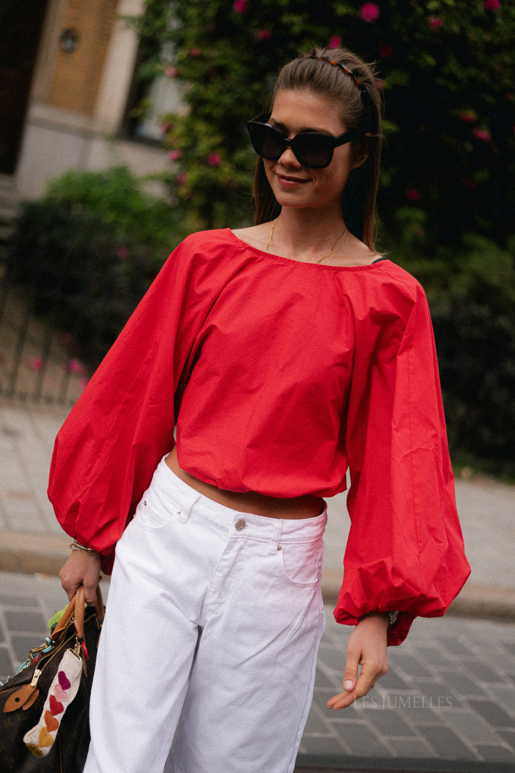 Mira open back blouse red