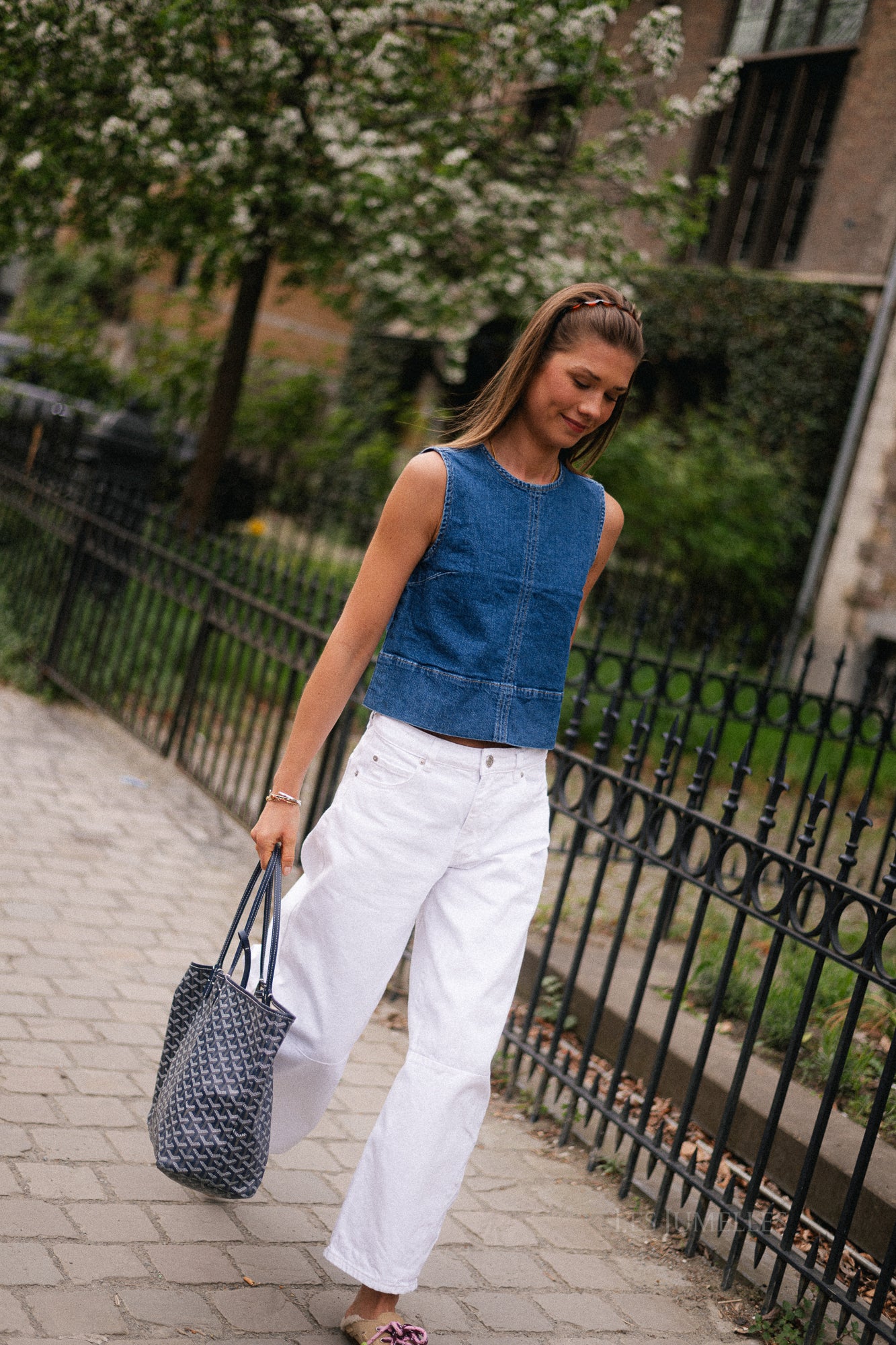 PCSilke SL denim top medium blue denim