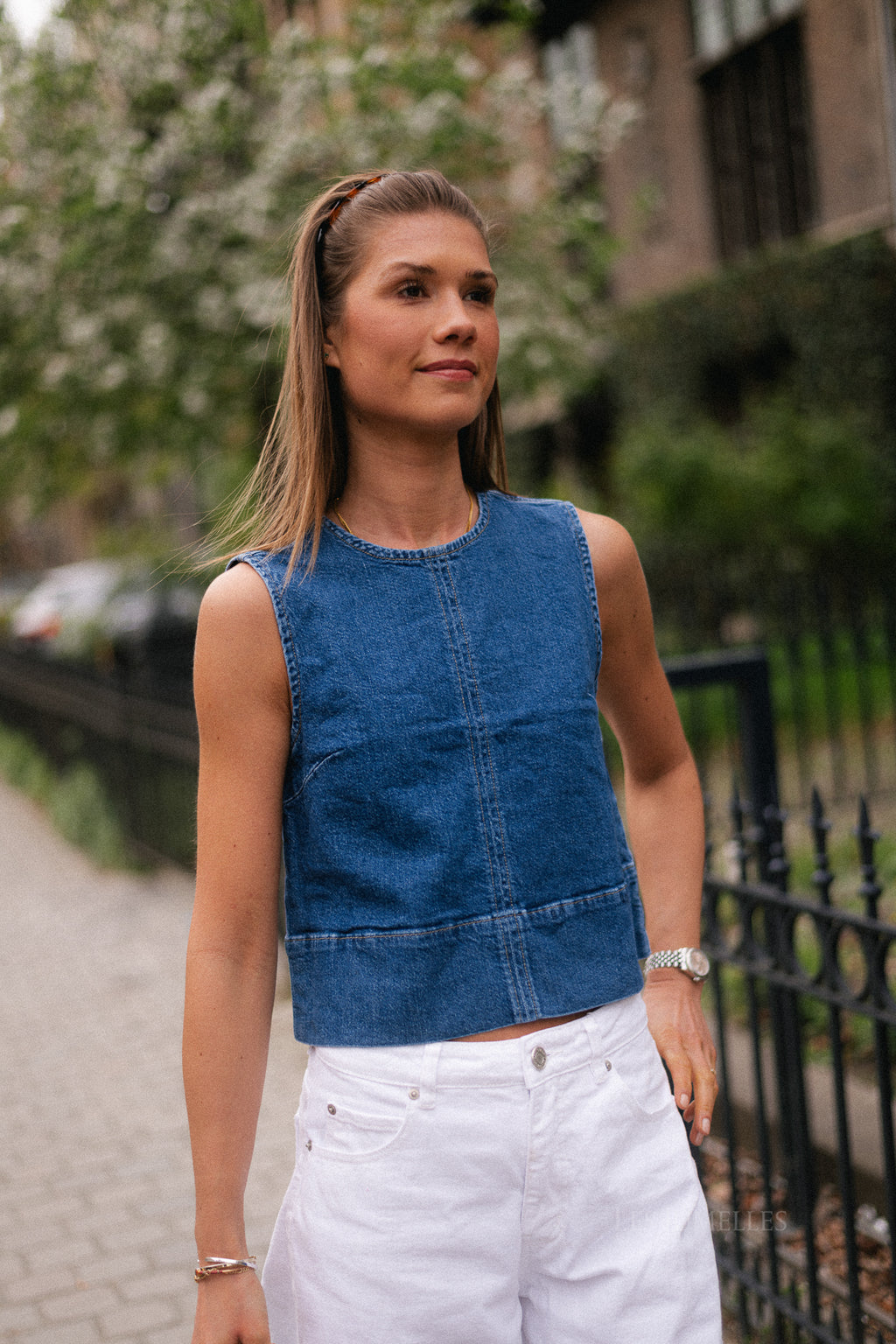 PCSilke SL denim top medium blue denim