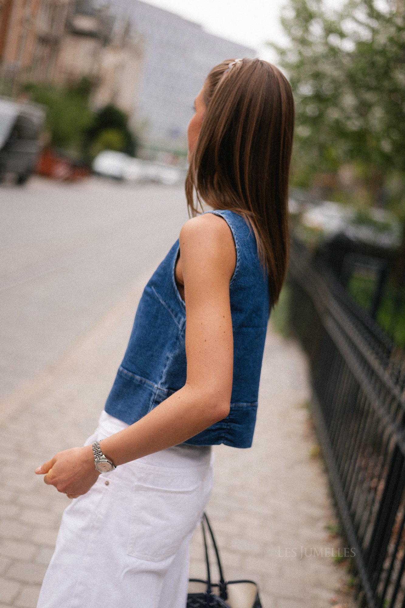 PCSilke SL denim top medium blue denim