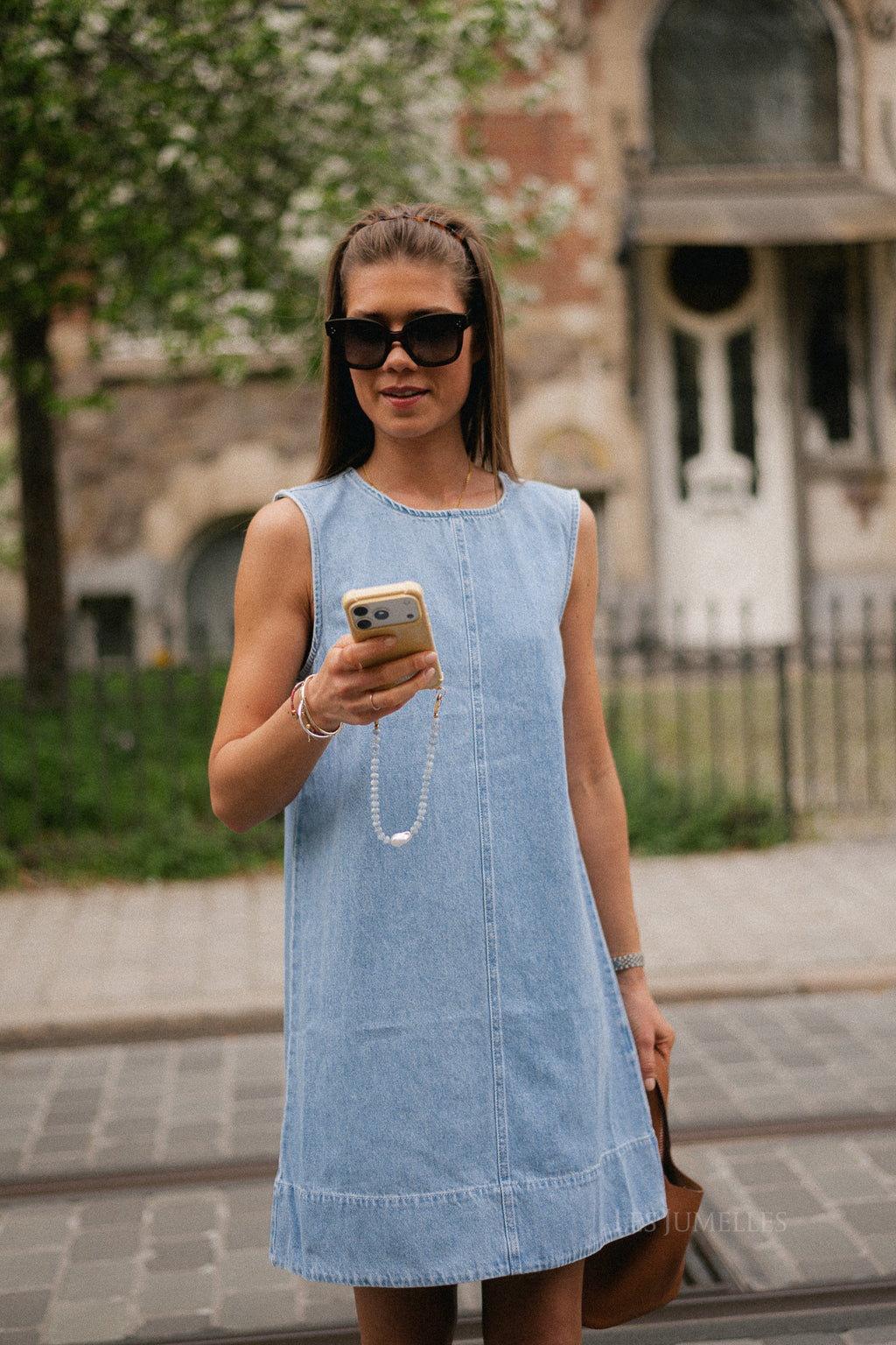 PCFlora SL mini denim dress light blue denim