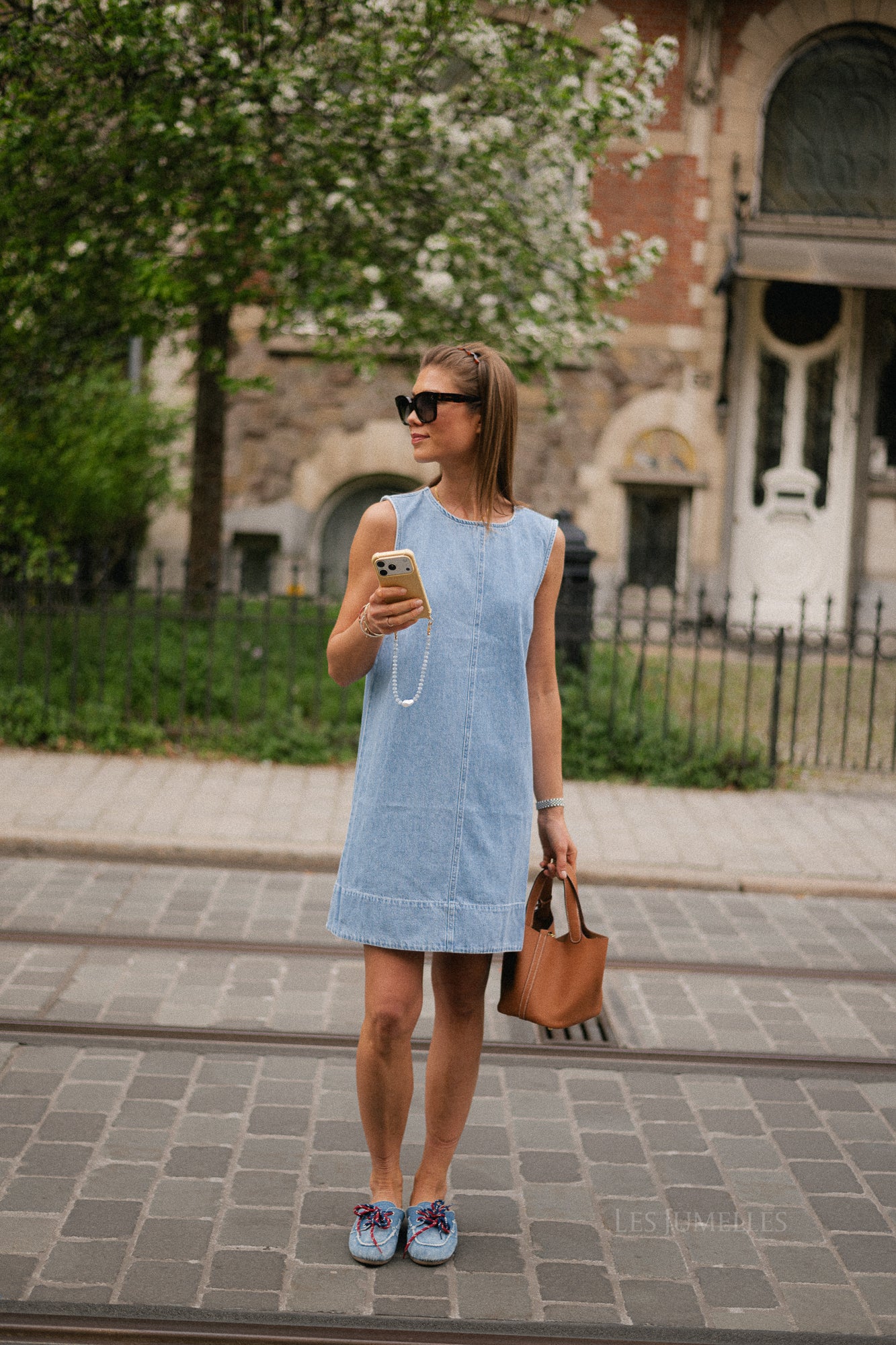 PCFlora SL mini denim dress light blue denim