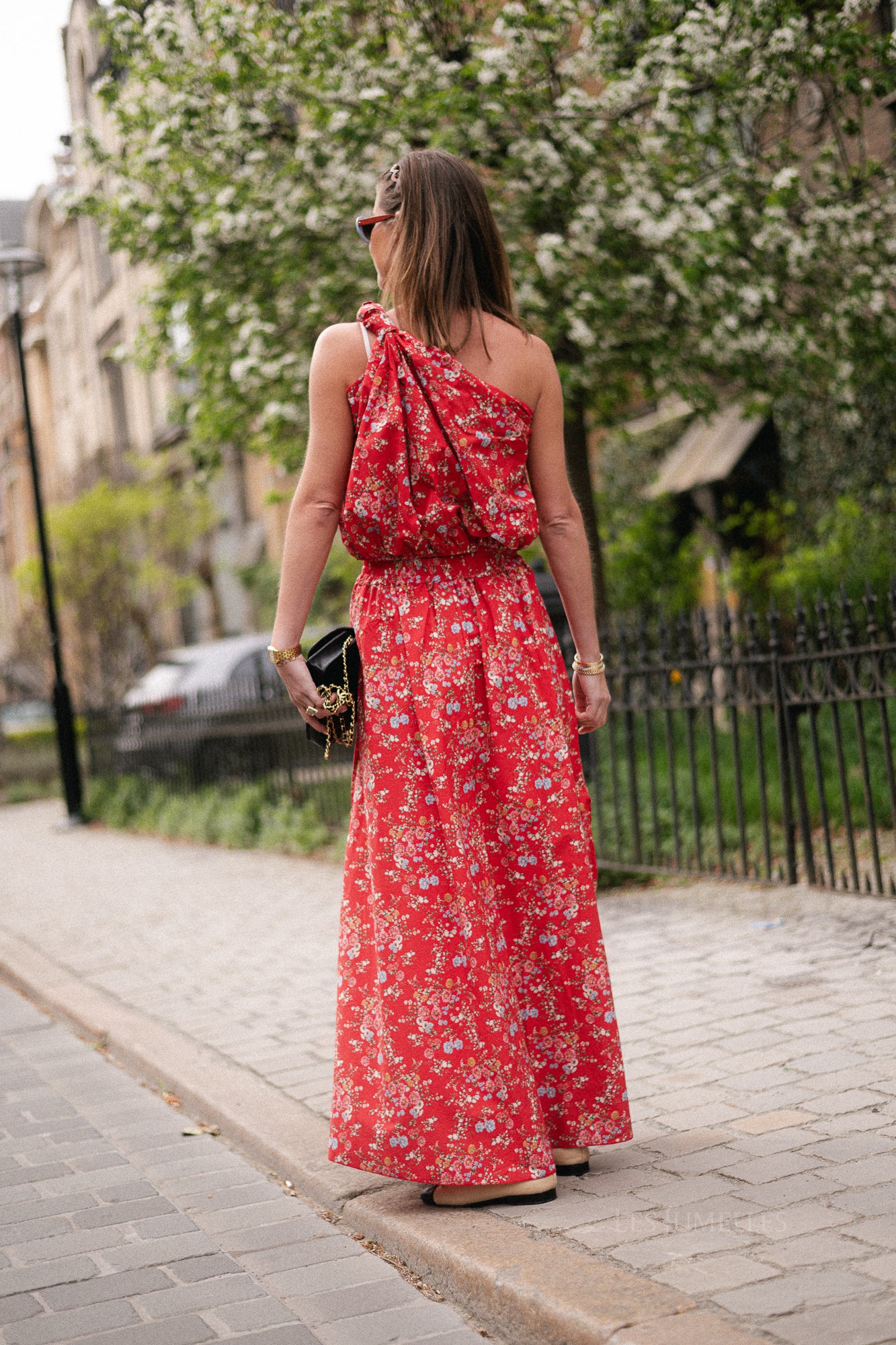 Fran one shoulder top flower print red