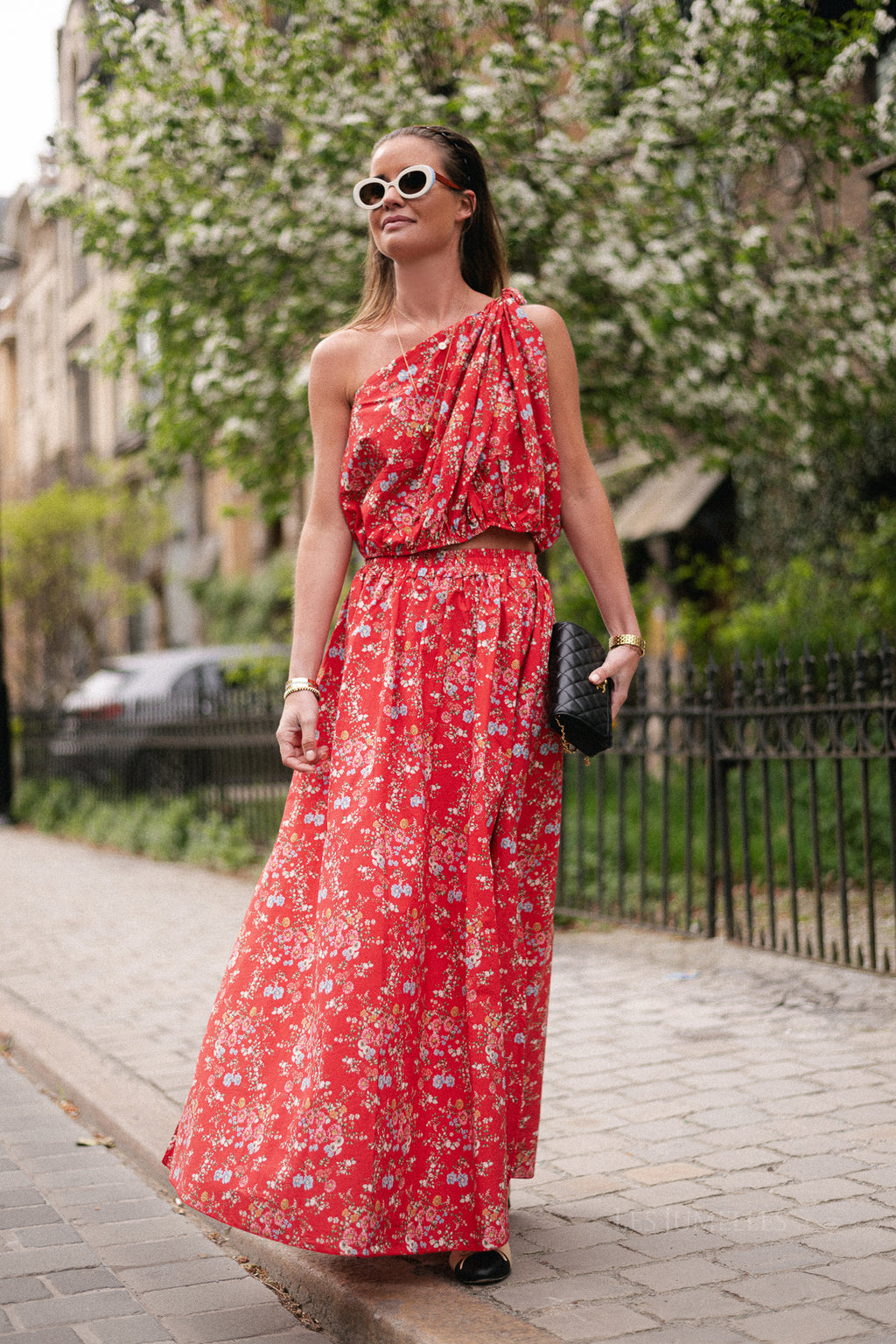 Fran long skirt flower print red
