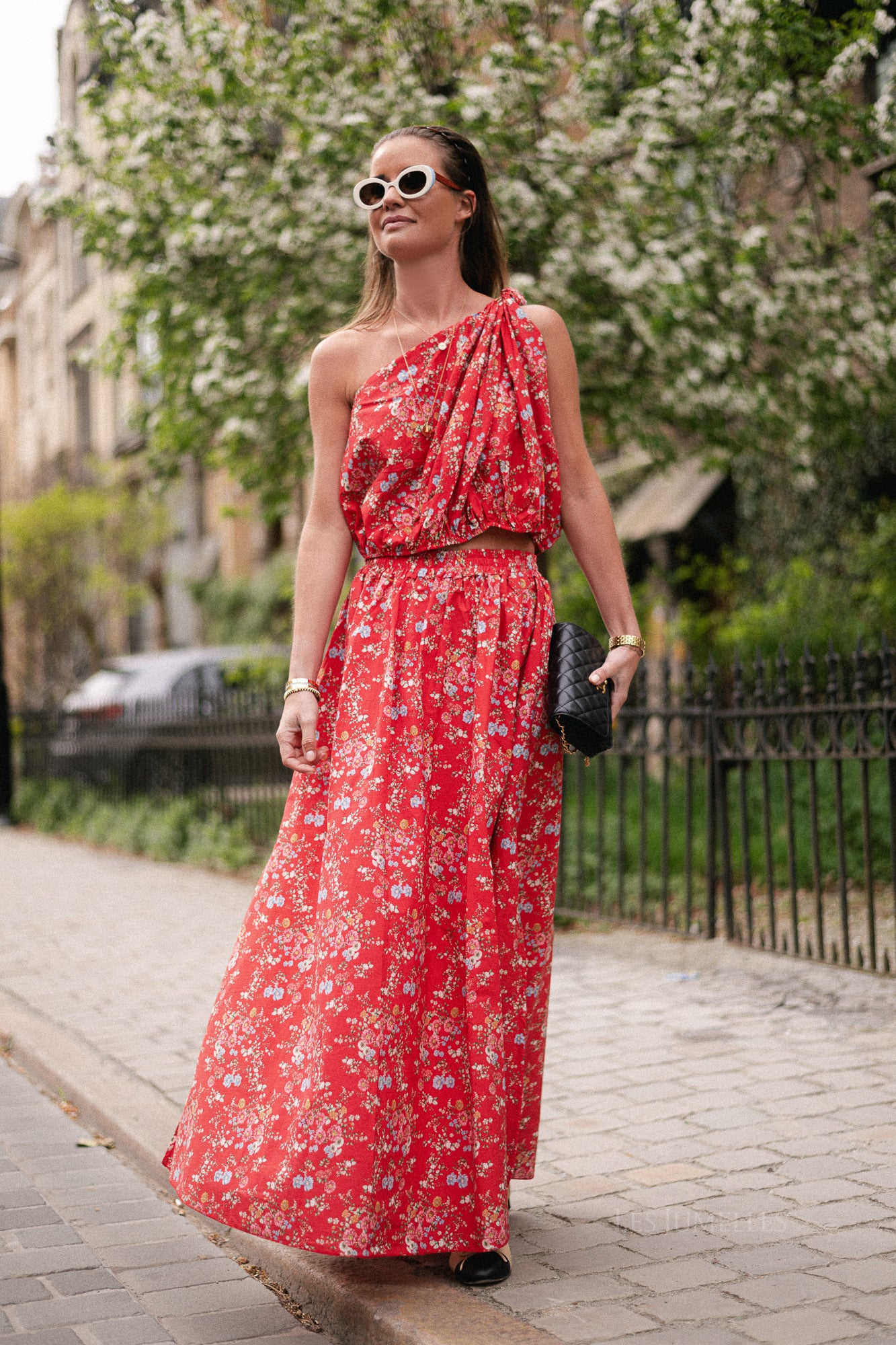 Fran long skirt flower print red