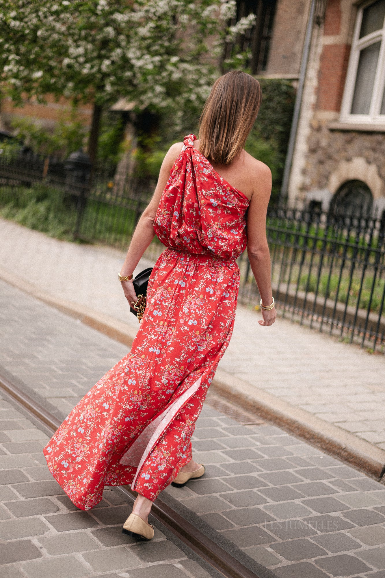 Fran one shoulder top flower print red