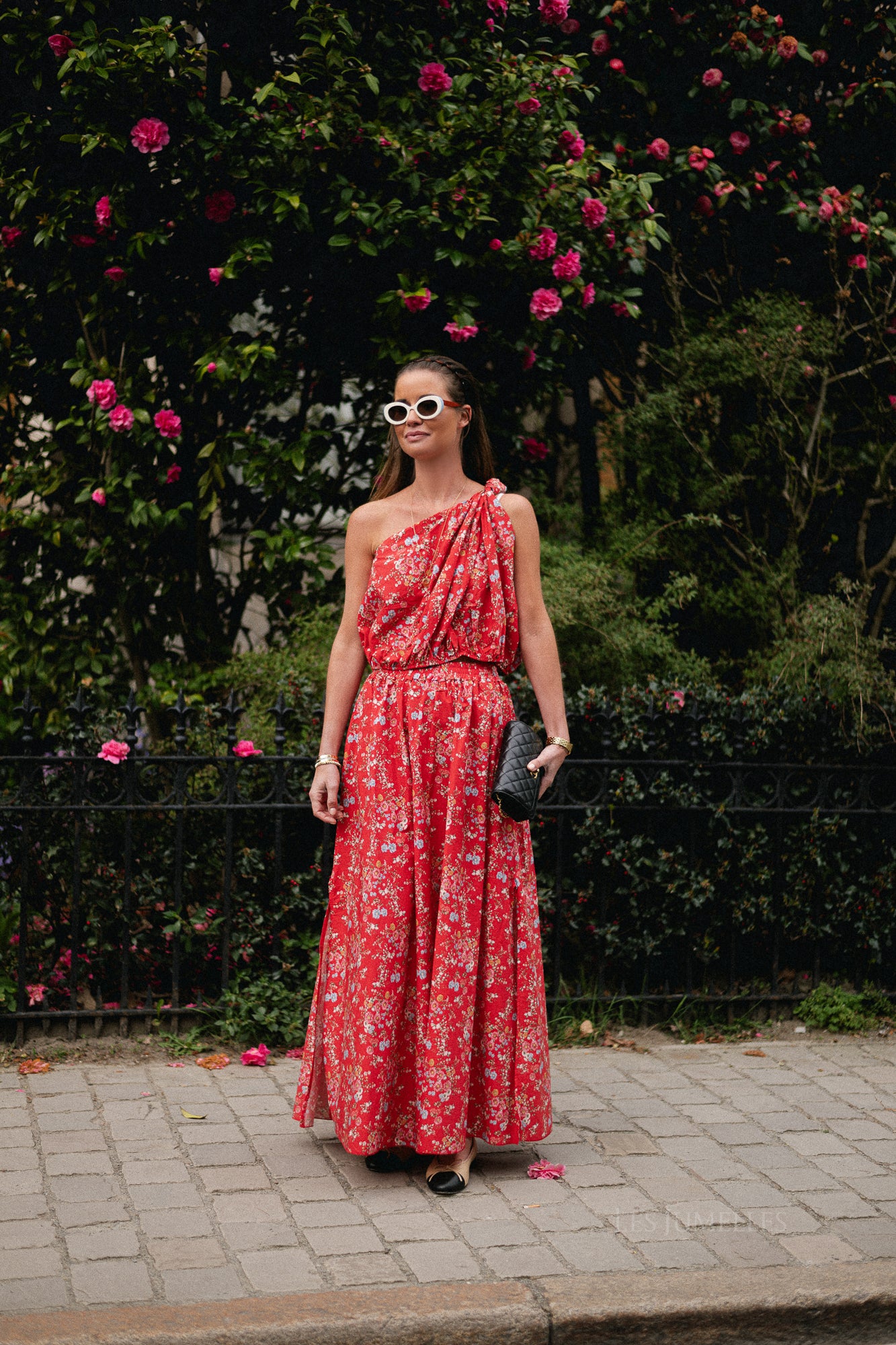 Fran one shoulder top flower print red