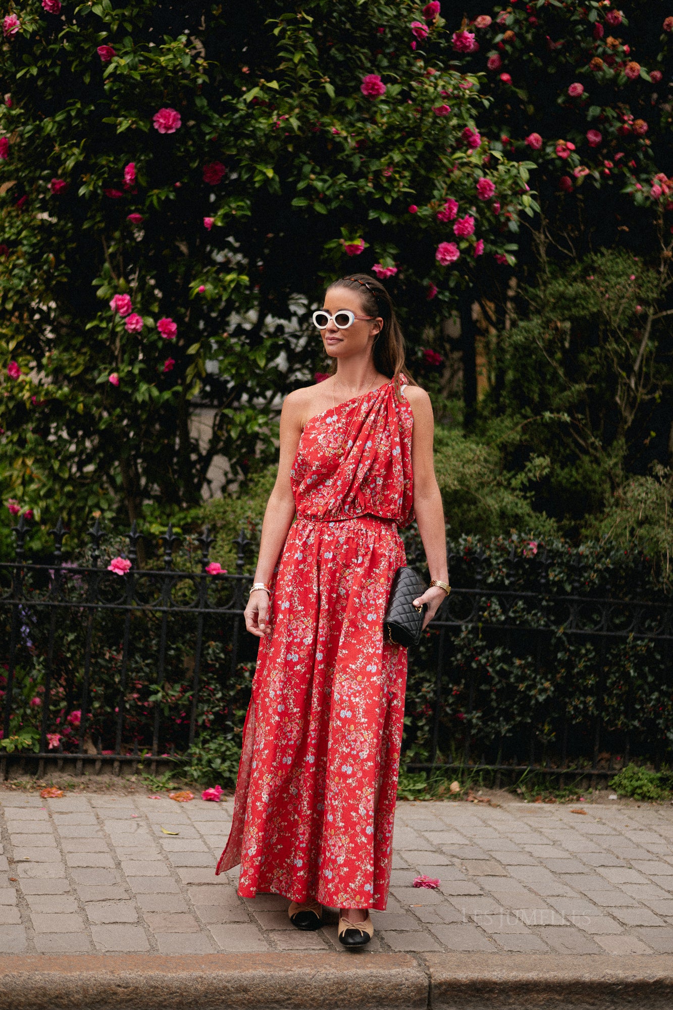 Fran one shoulder top flower print red