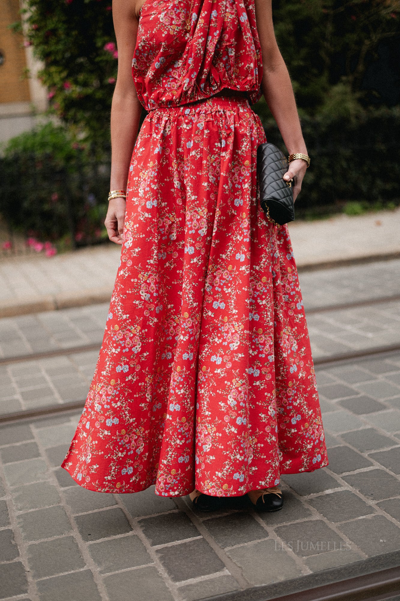 Fran long skirt flower print red