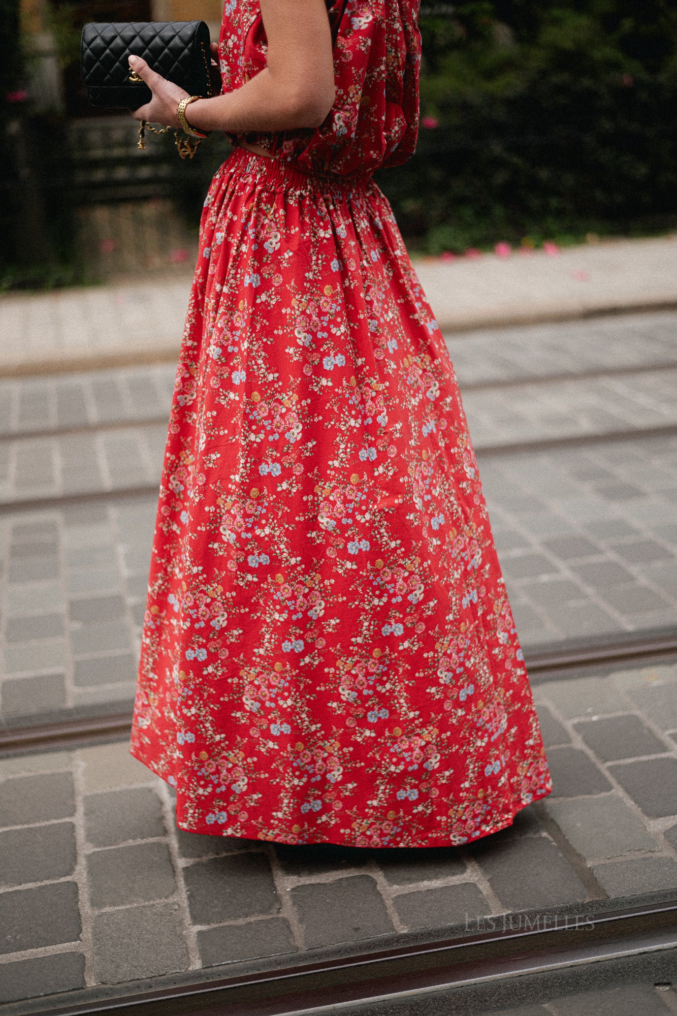 Fran long skirt flower print red