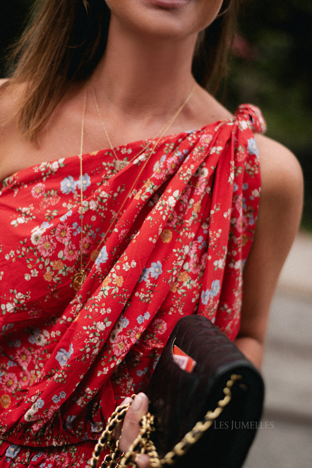Fran one shoulder top flower print red