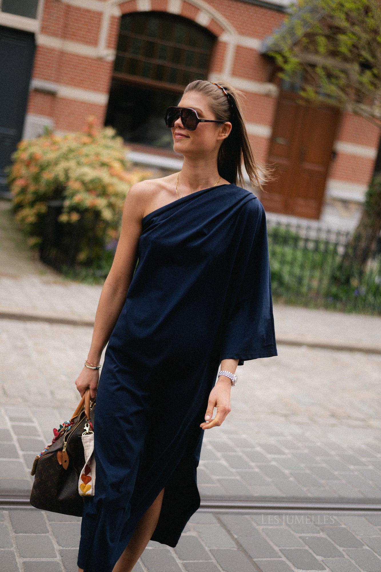Celie one shoulder dress navy