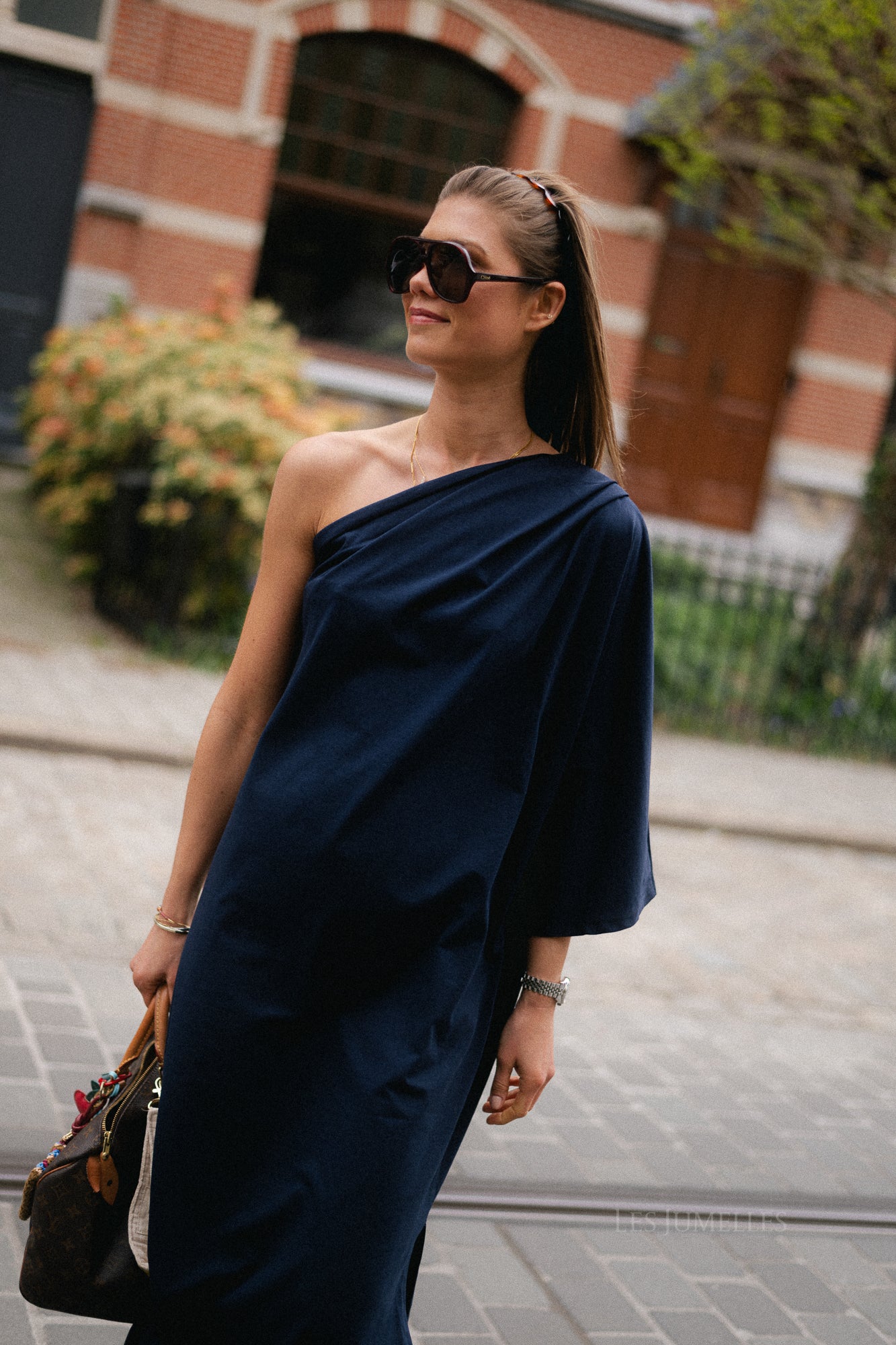 Celie one shoulder dress navy