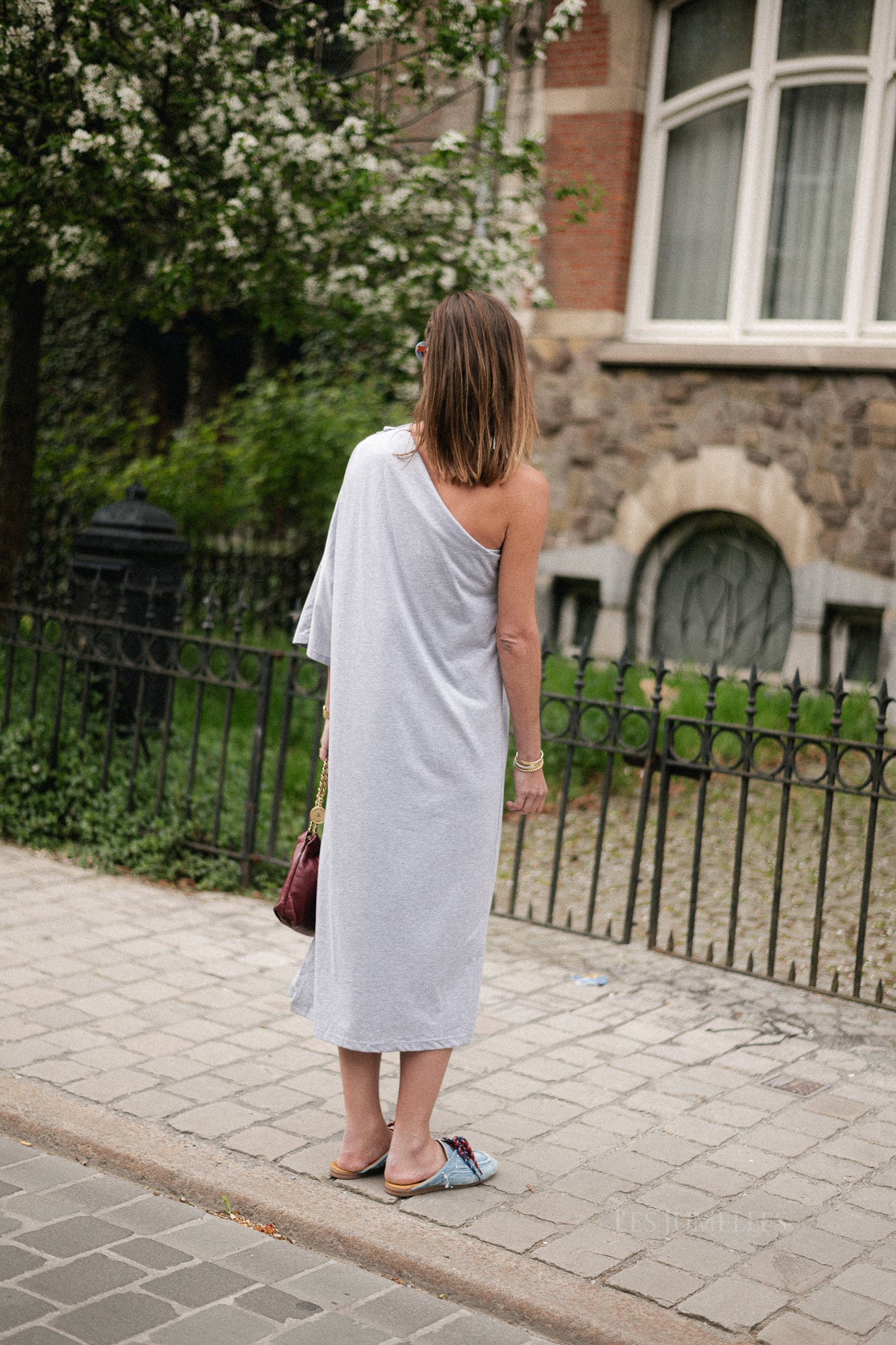 Celie one shoulder dress grey melange
