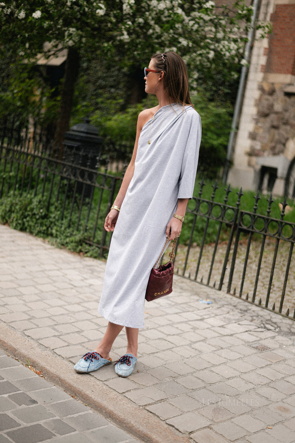 Celie one shoulder dress grey melange