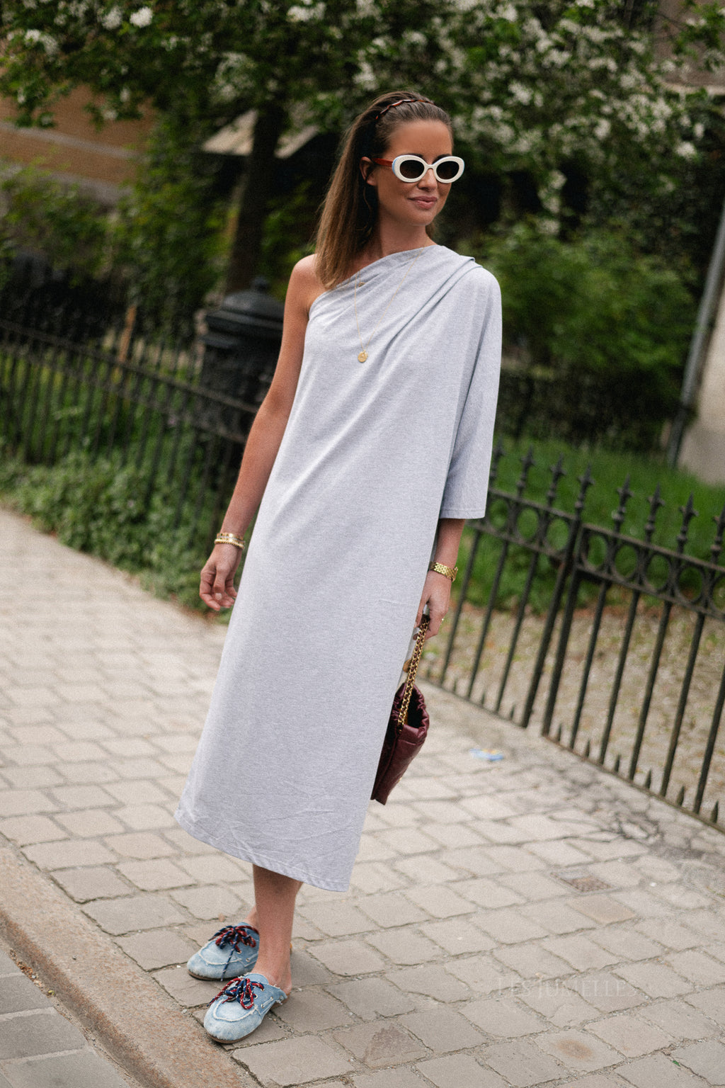 Celie one shoulder dress grey melange