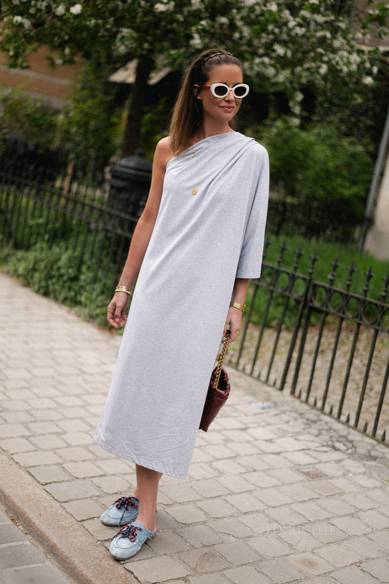 Celie one shoulder dress grey melange
