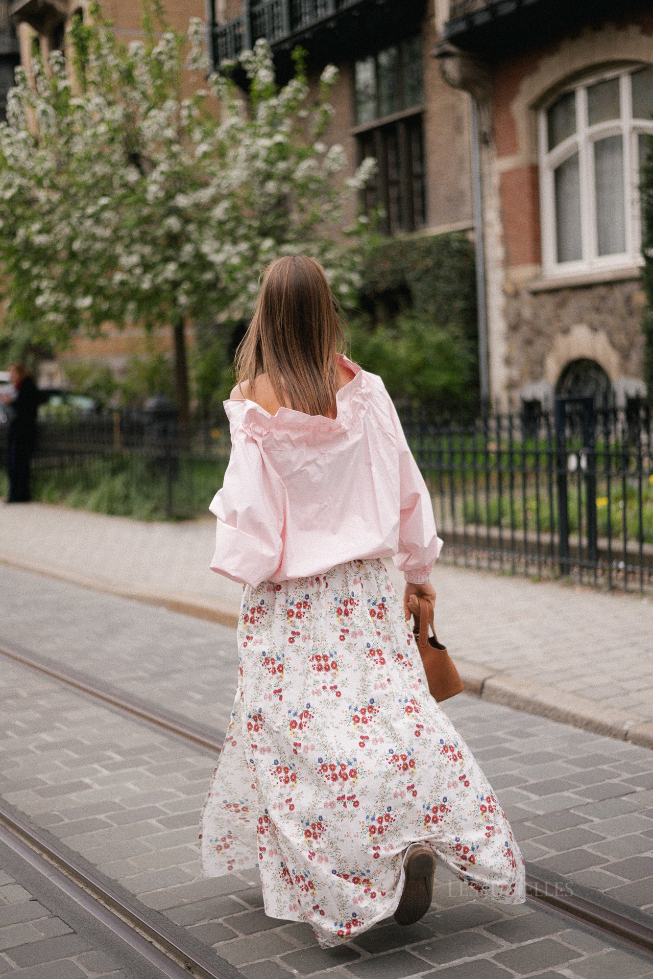 Fran long skirt flower print ecru