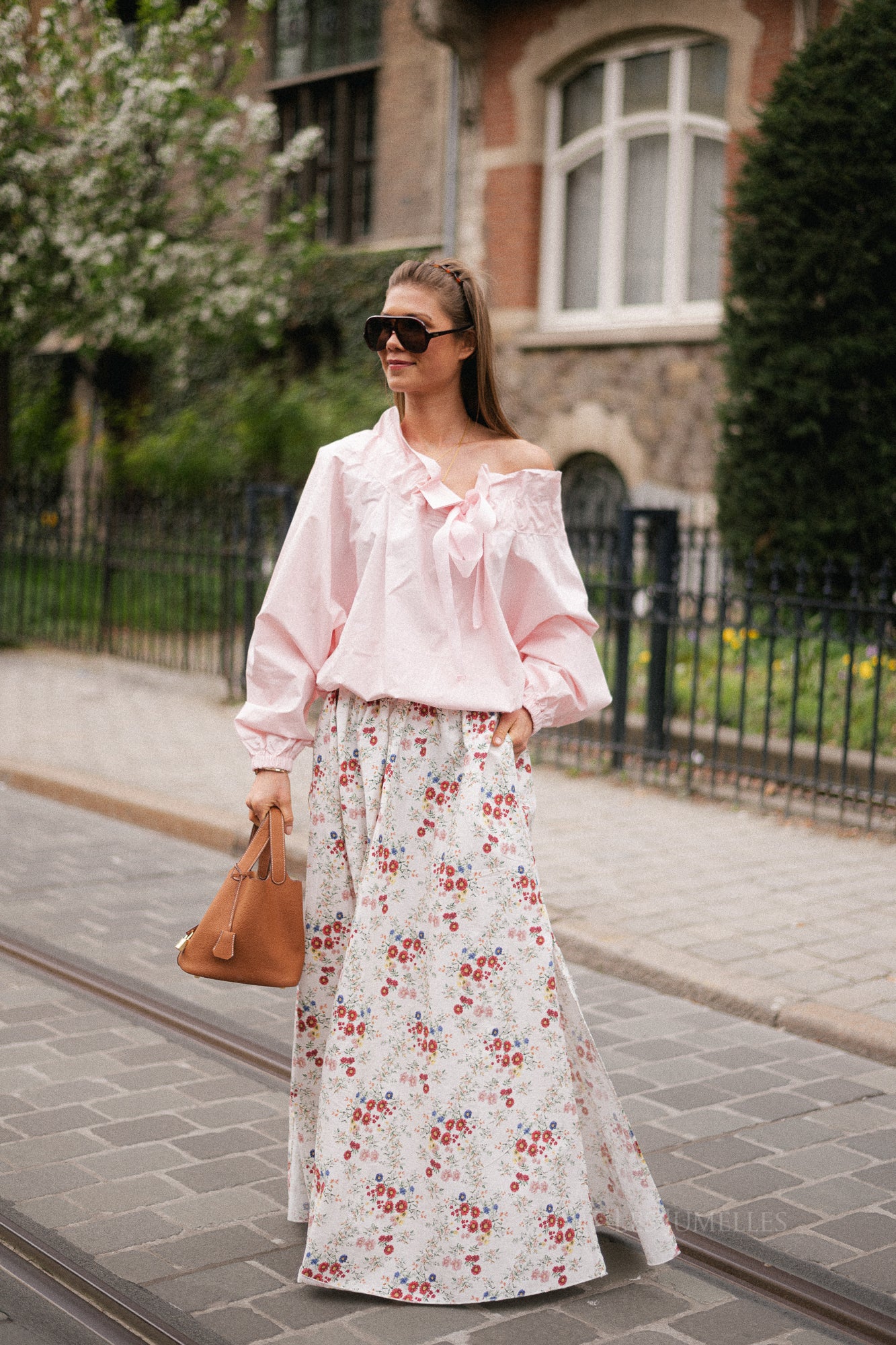 Fran long skirt flower print ecru