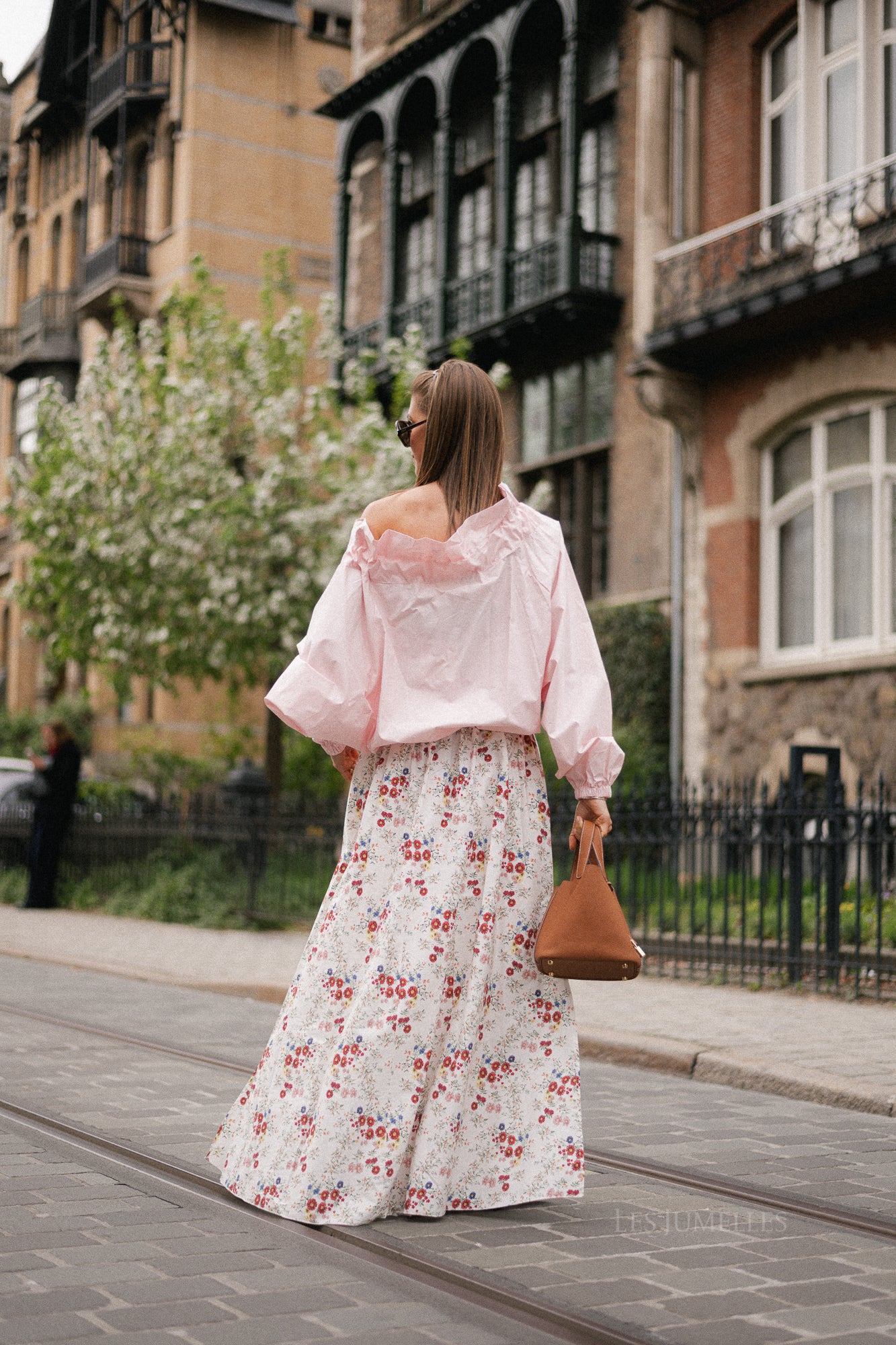 Fran long skirt flower print ecru
