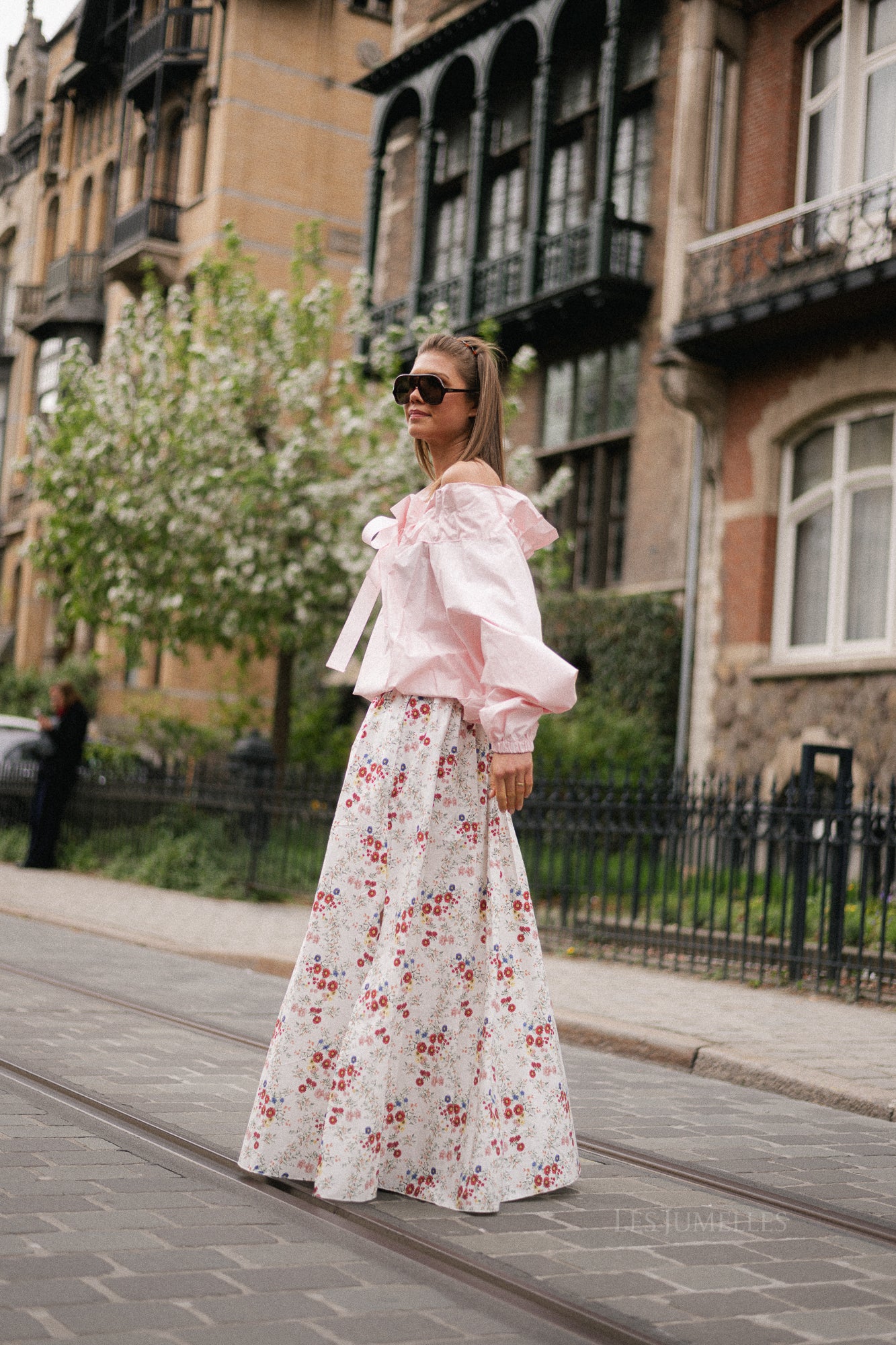 Fran long skirt flower print ecru