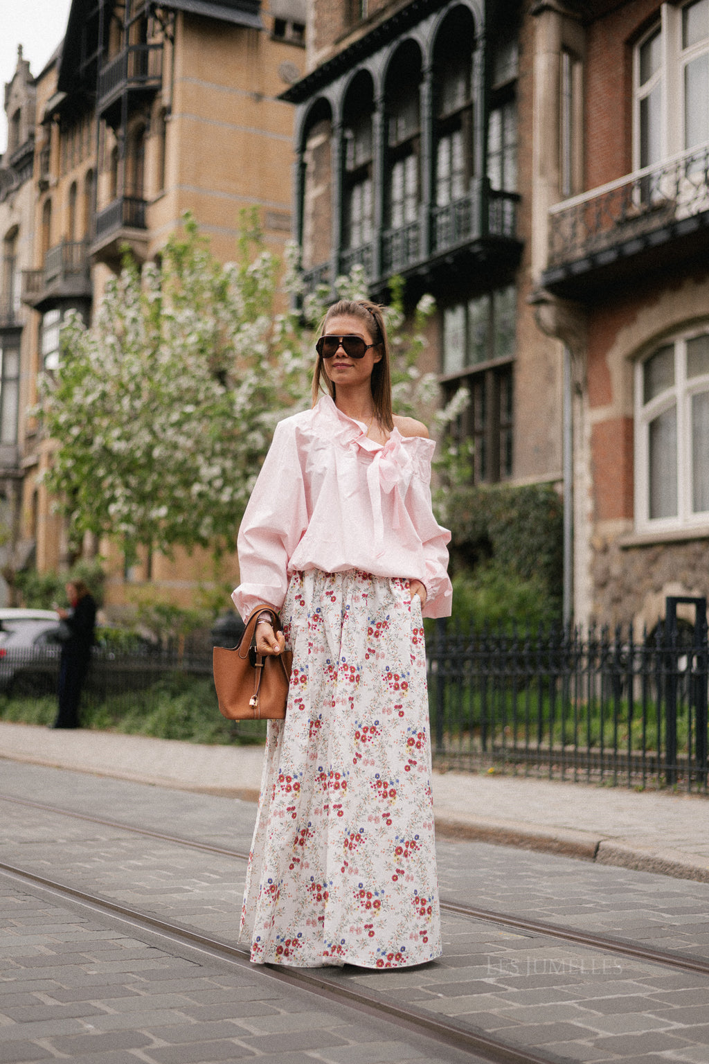 Fran long skirt flower print ecru