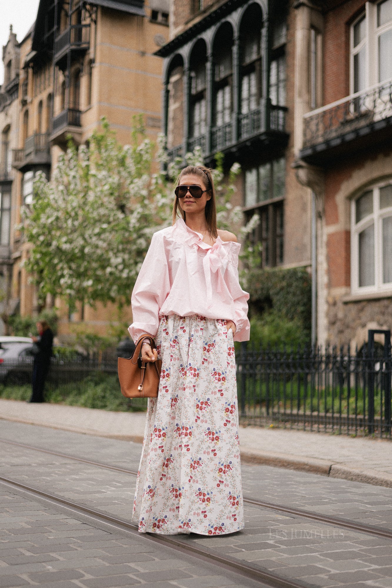 Fran long skirt flower print ecru