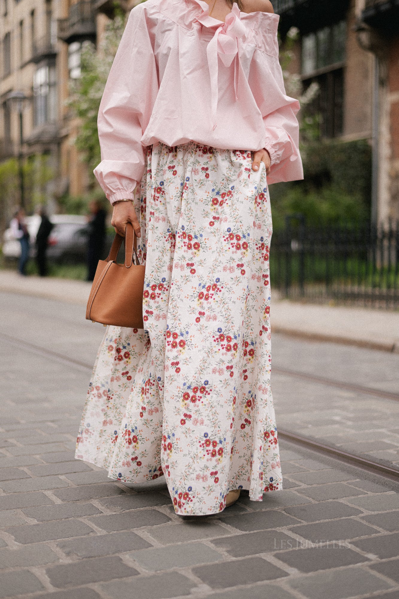 Fran long skirt flower print ecru