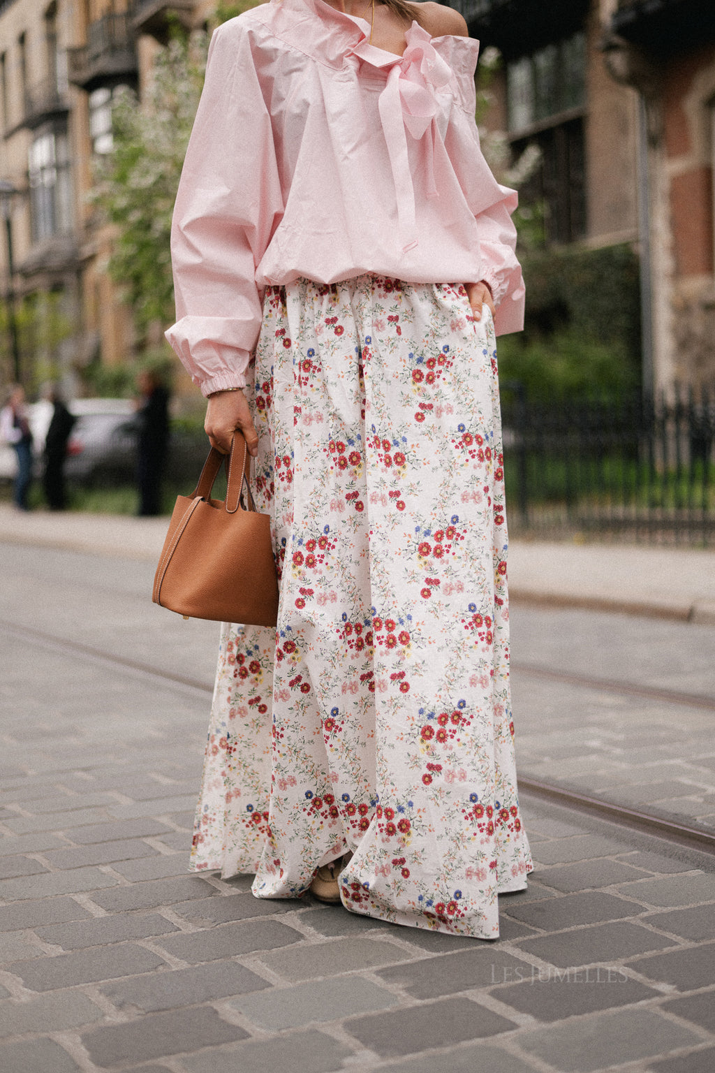 Fran long skirt flower print ecru
